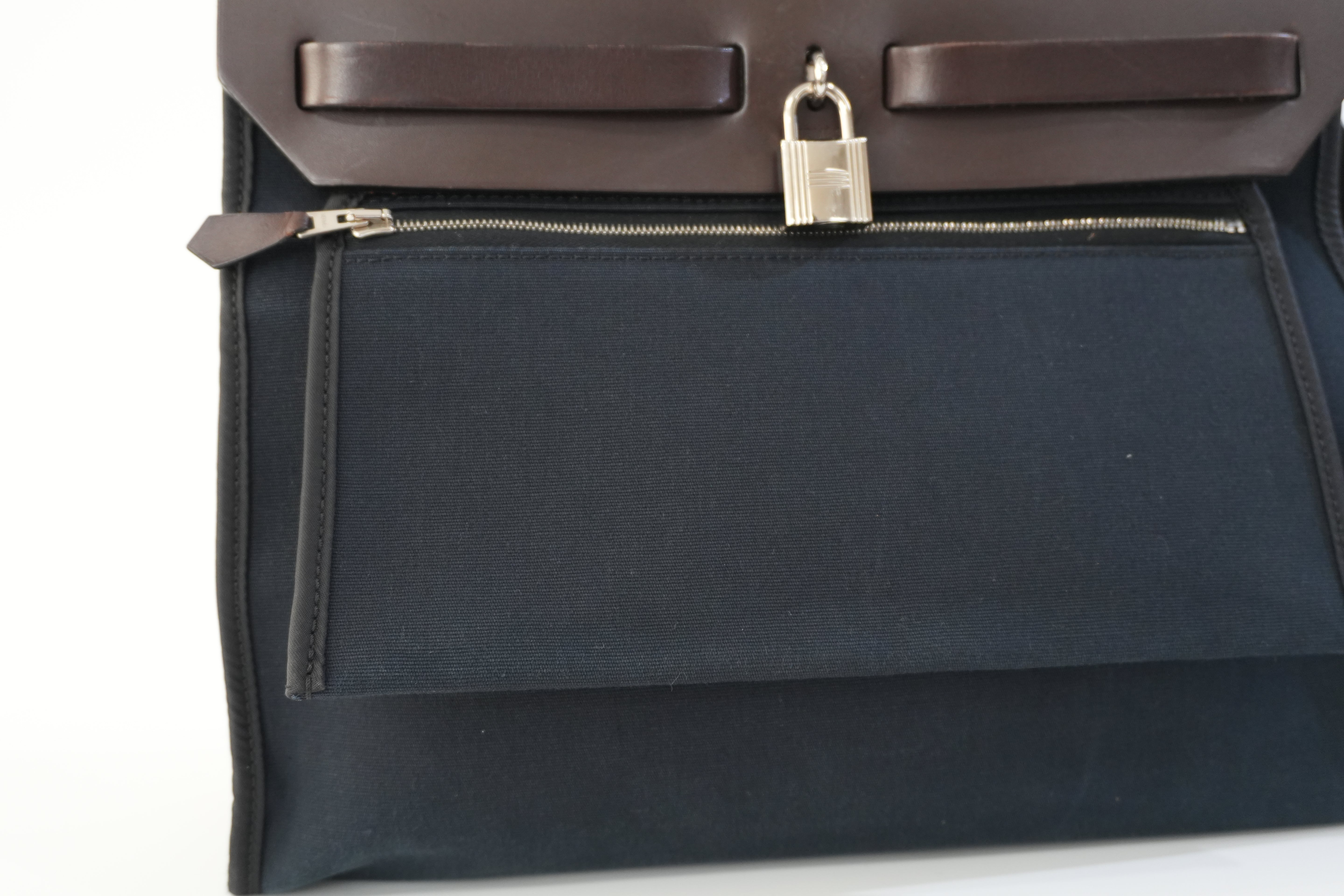 Hermes Canvas Herzip Tote Bag Black Used