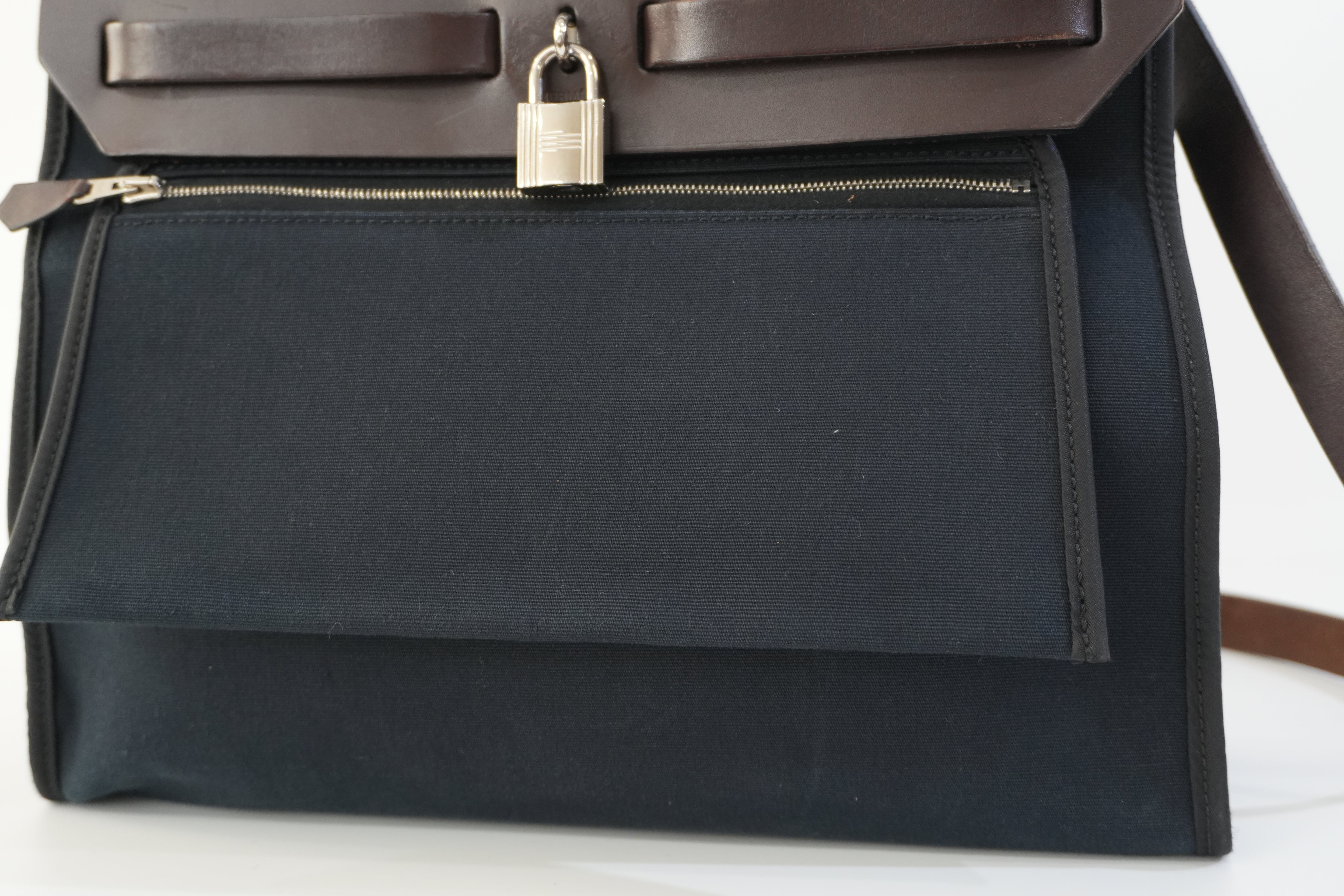 Hermes Canvas Herzip Tote Bag Black Used