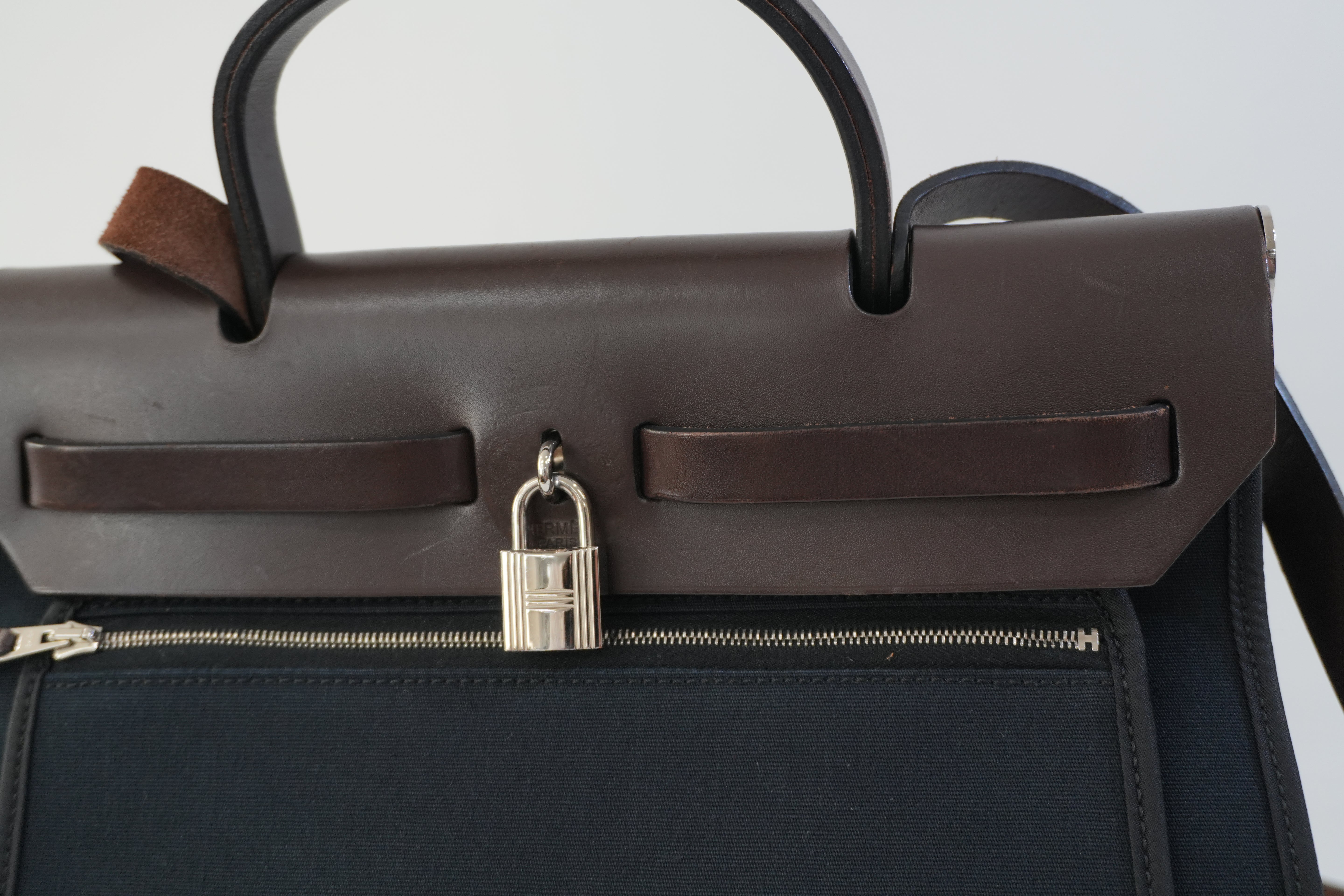 Hermes Canvas Herzip Tote Bag Black Used