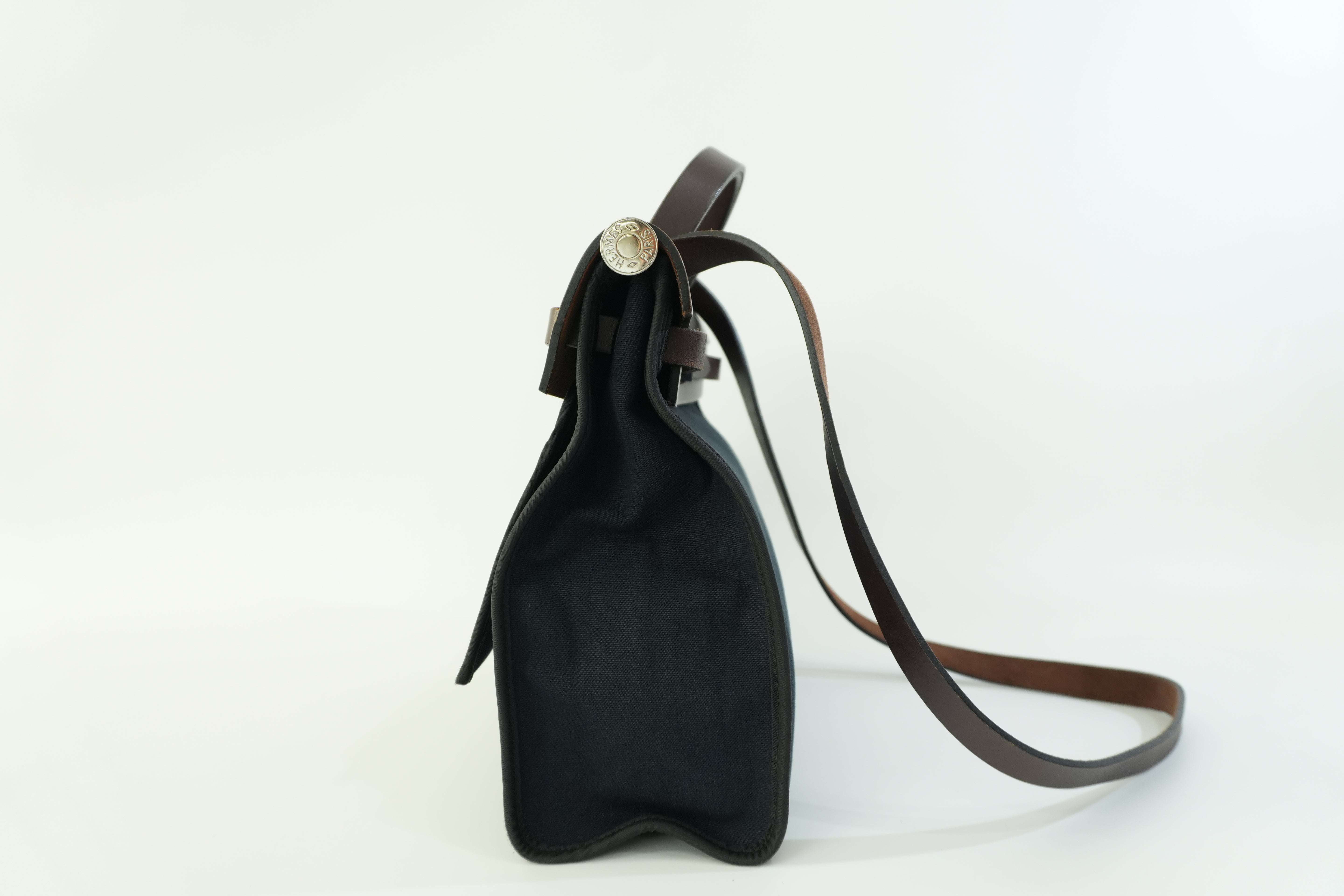 Hermes Canvas Herzip Tote Bag Black Used