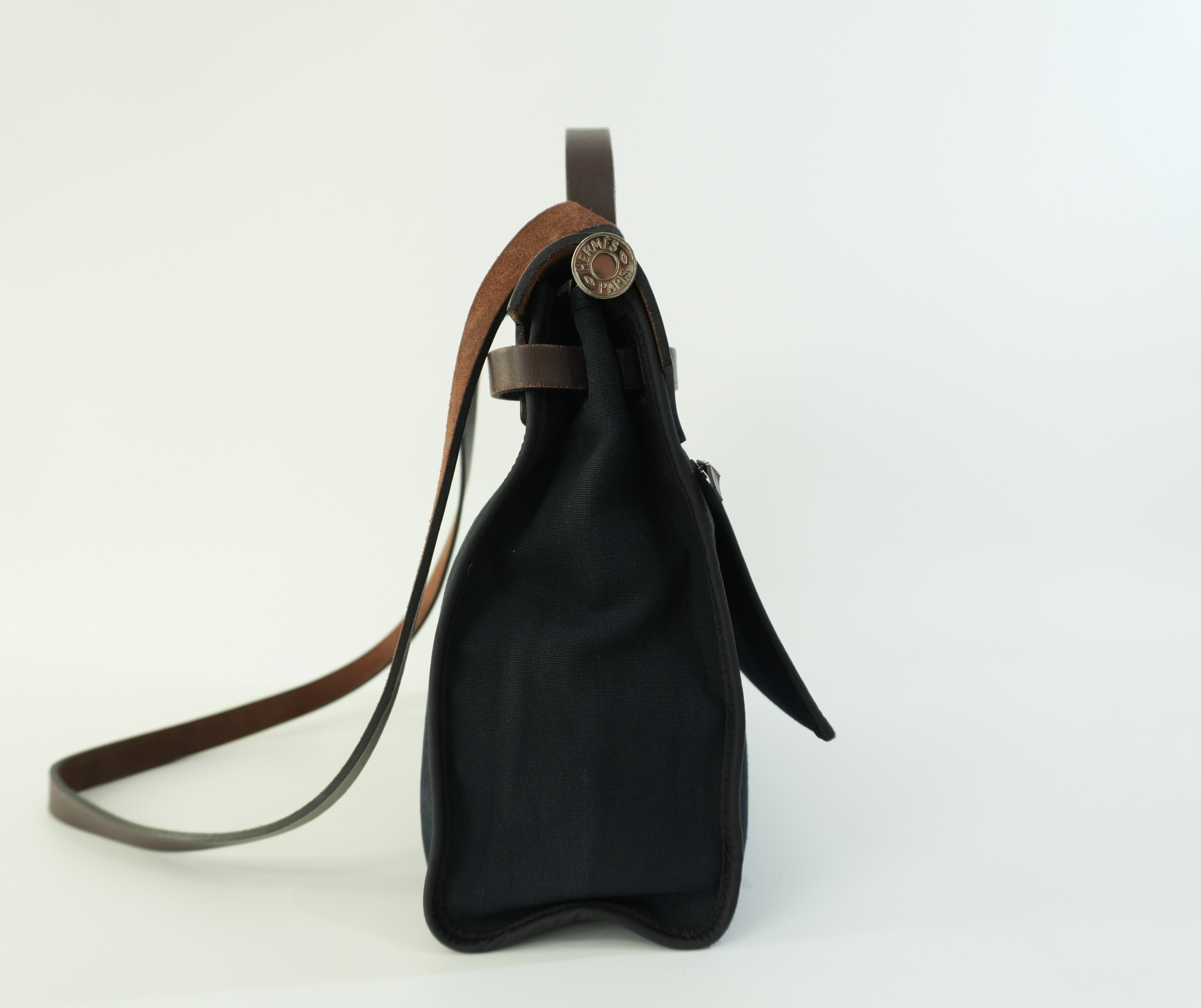 Hermes Canvas Herzip Tote Bag Black Used