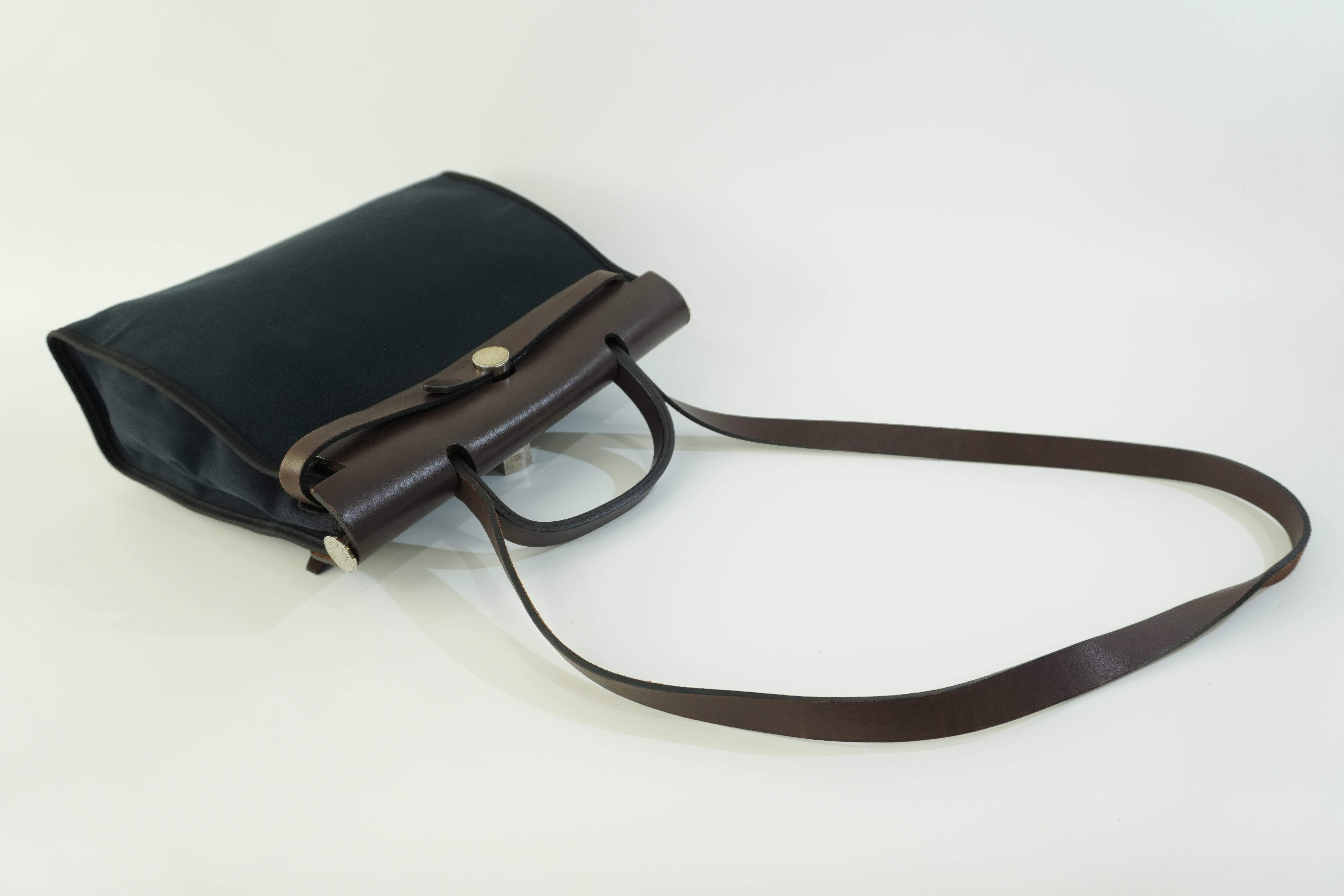 Hermes Canvas Herzip Tote Bag Black Used