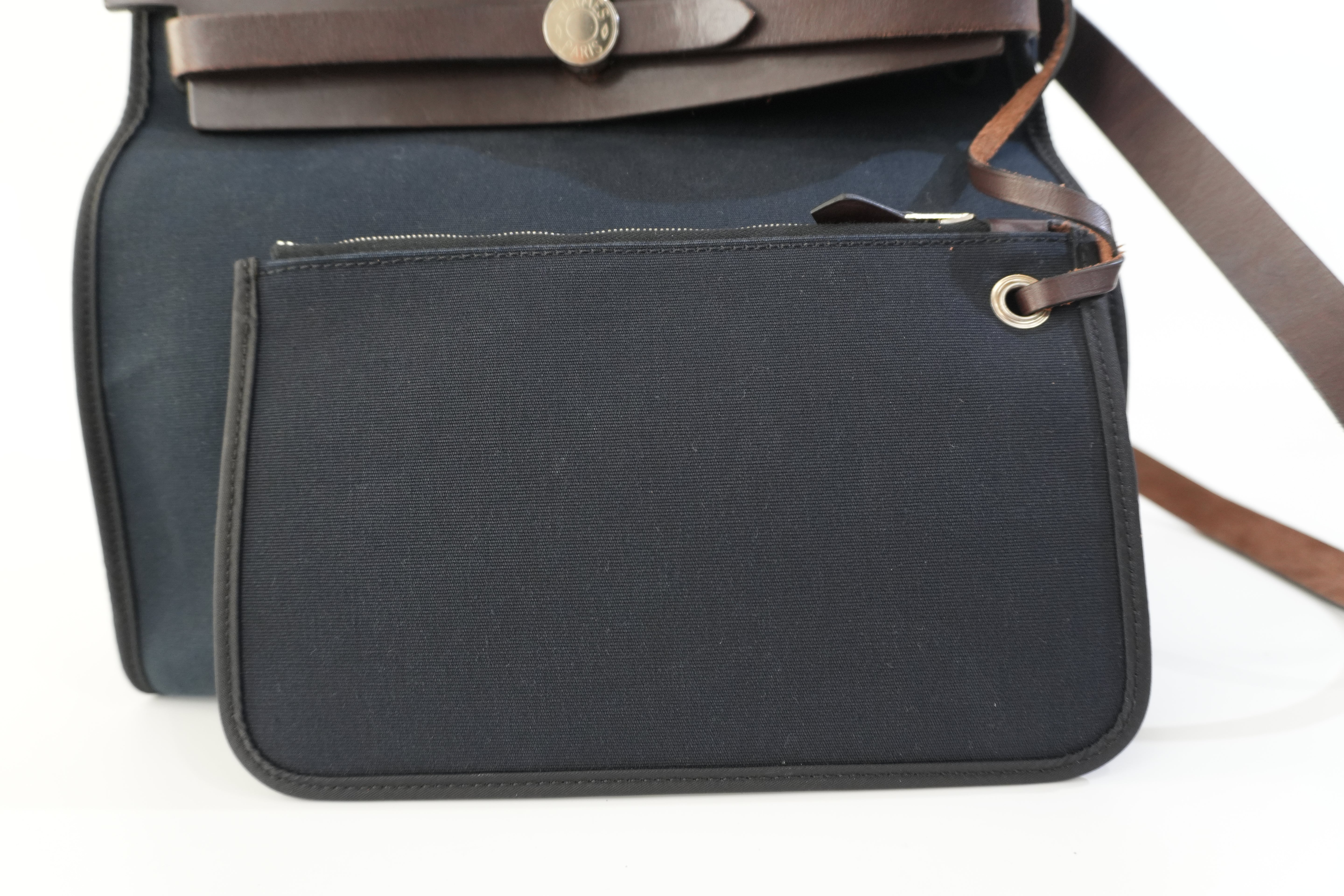 Hermes Canvas Herzip Tote Bag Black Used