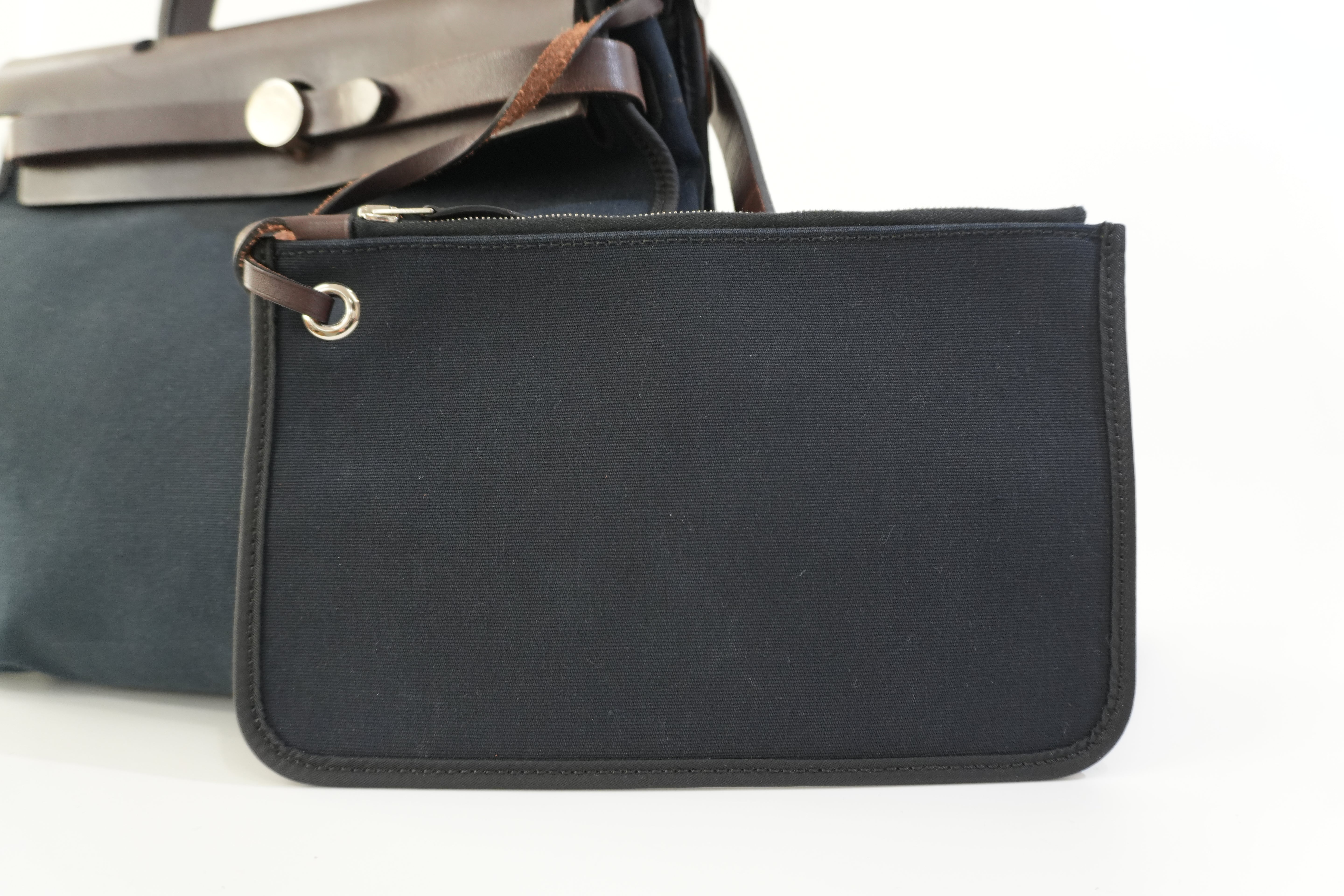 Hermes Canvas Herzip Tote Bag Black Used