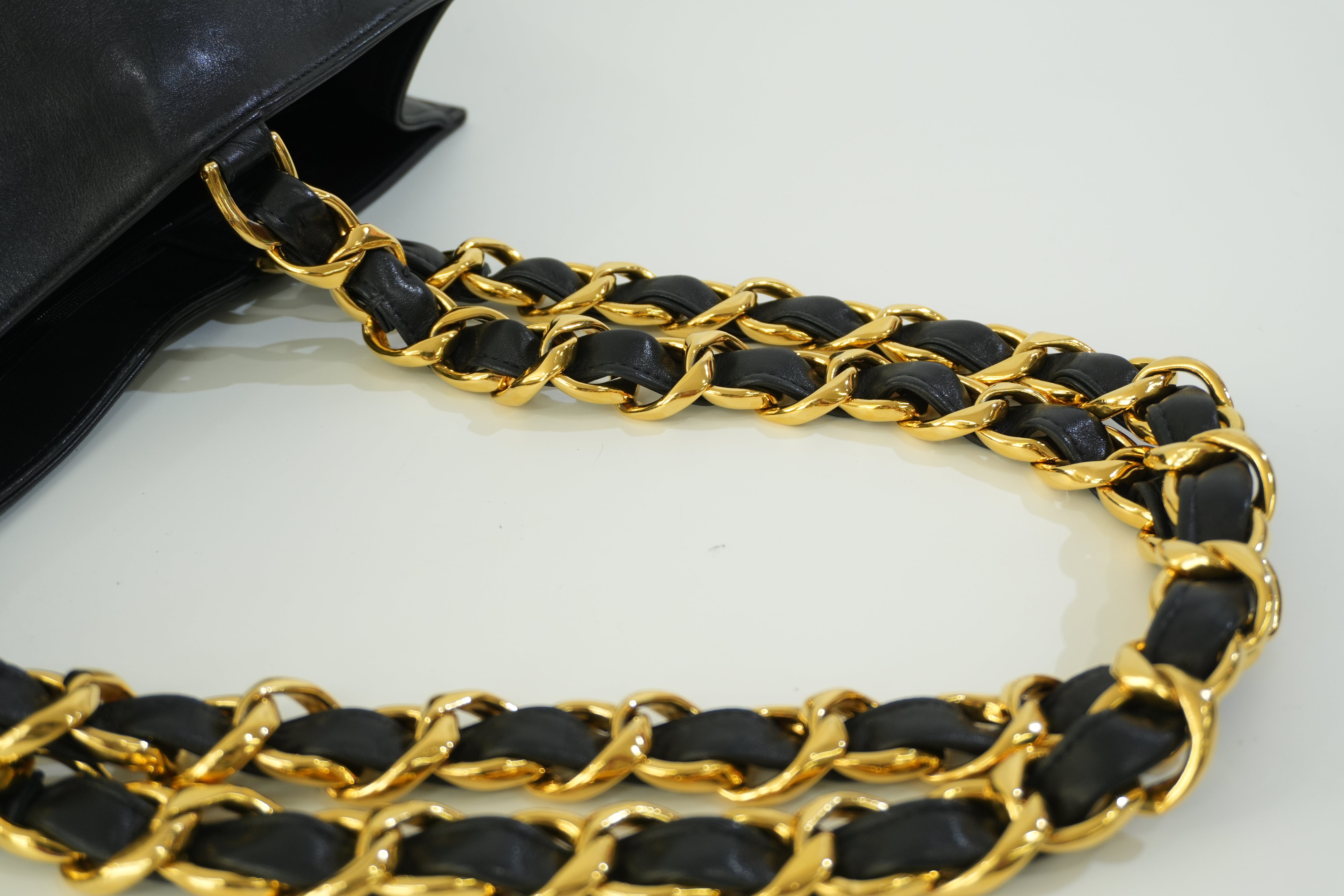 Chanel Lambskin Leather Chain Tote Bag Black Used