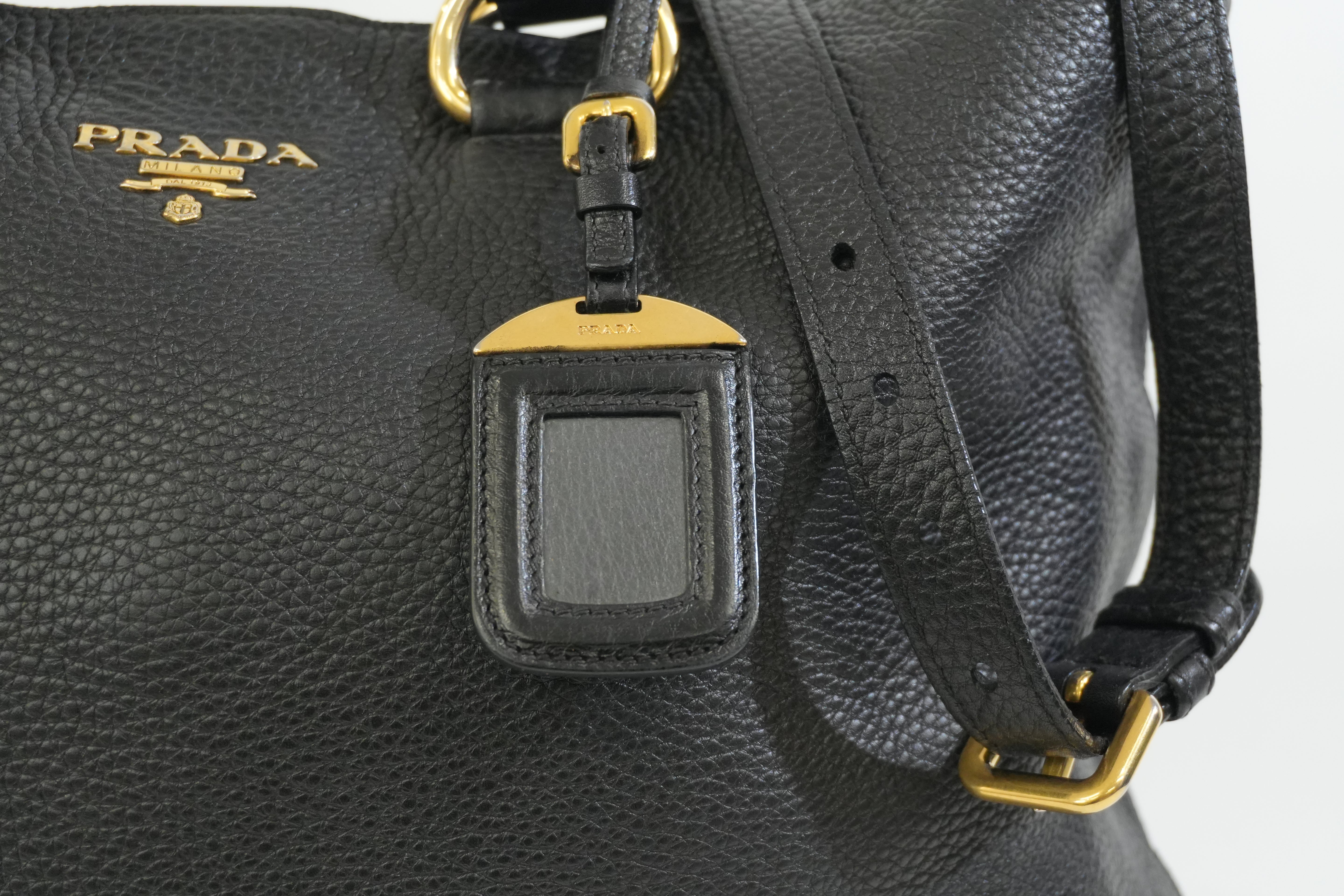 Pre-owned Prada Leather Two Way Shoulder Tote Bag Black Used