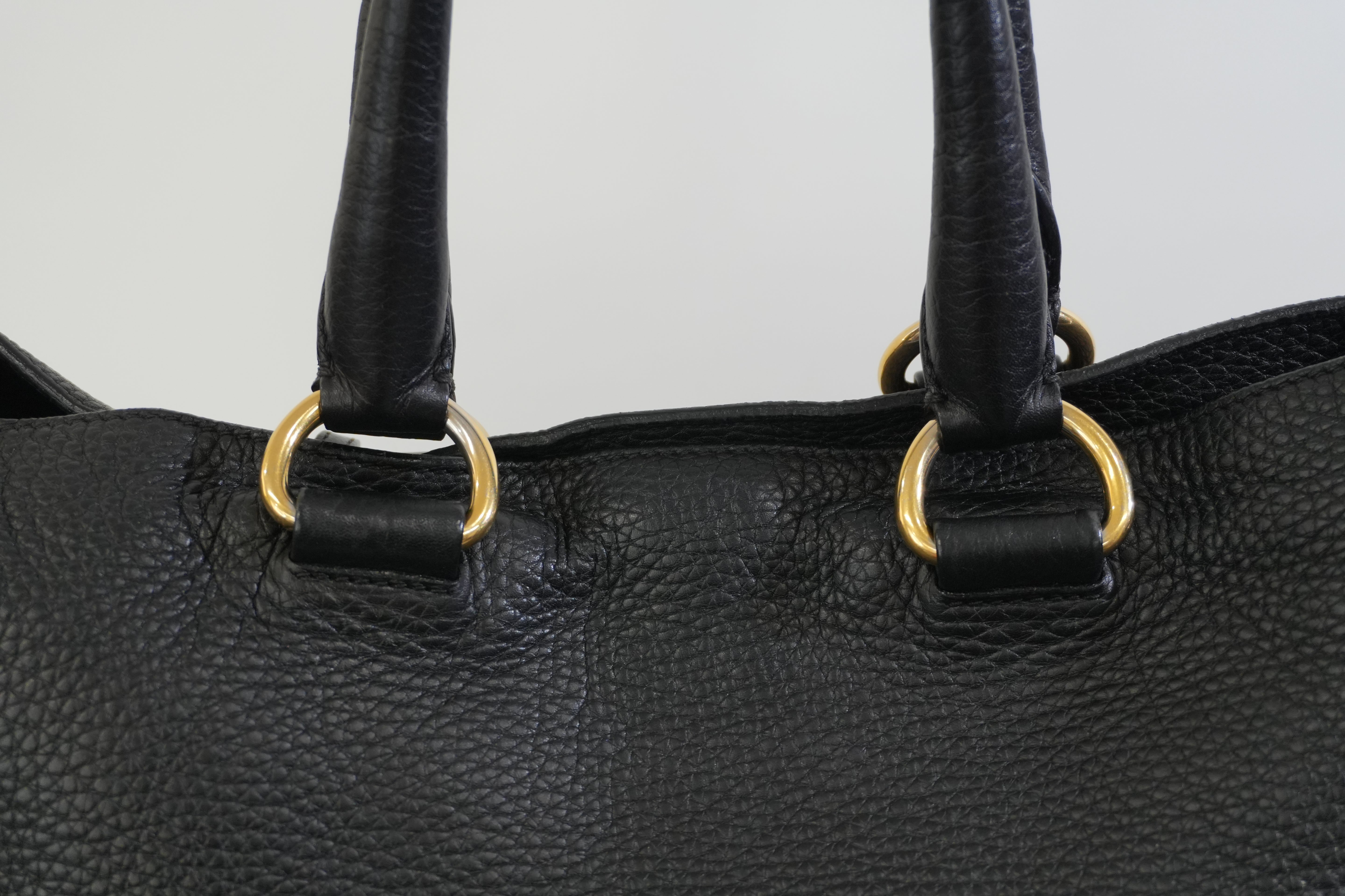 Pre-owned Prada Leather Two Way Shoulder Tote Bag Black Used