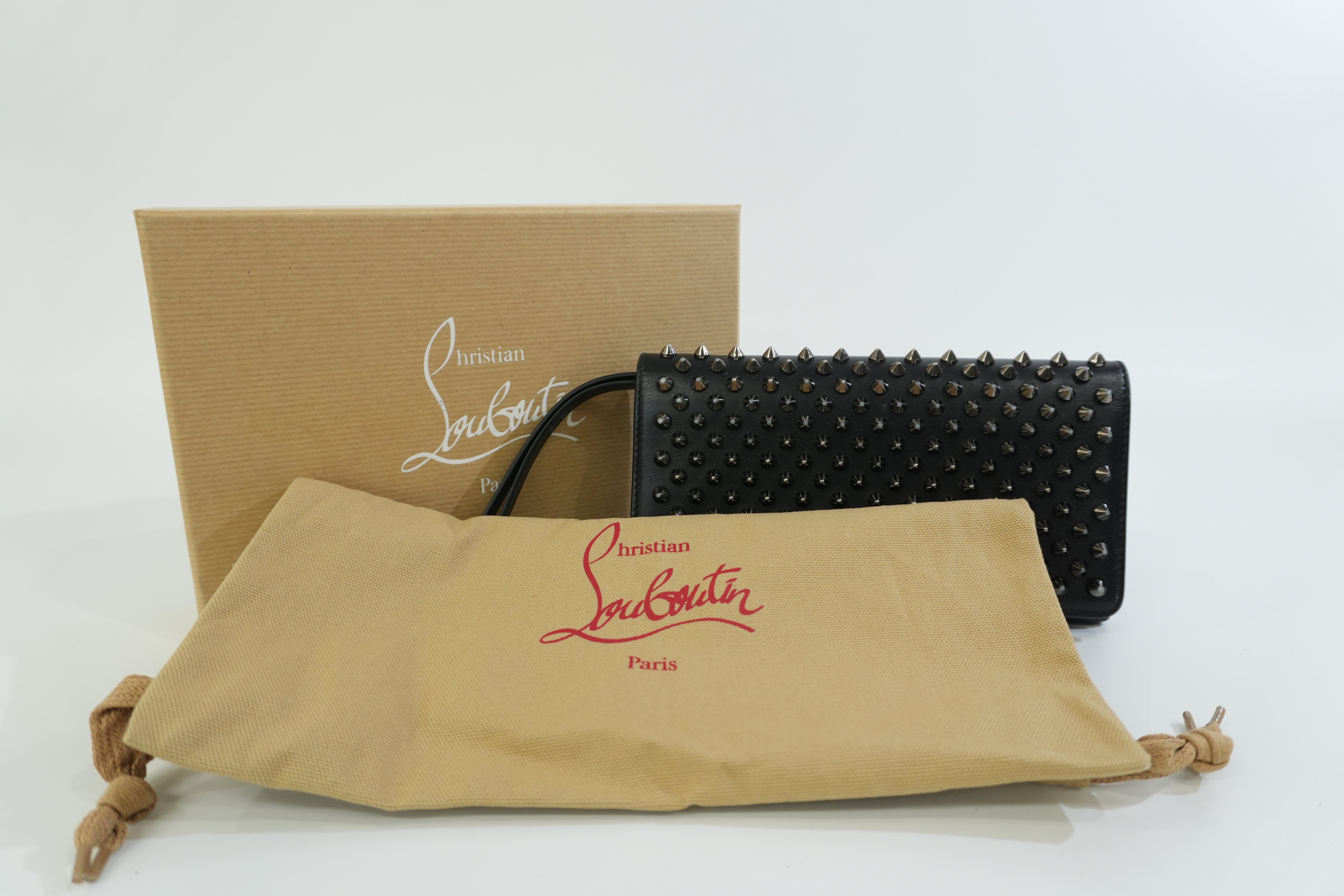 Pre-owned Christian Louboutin Studs Leather Wallet Black Used