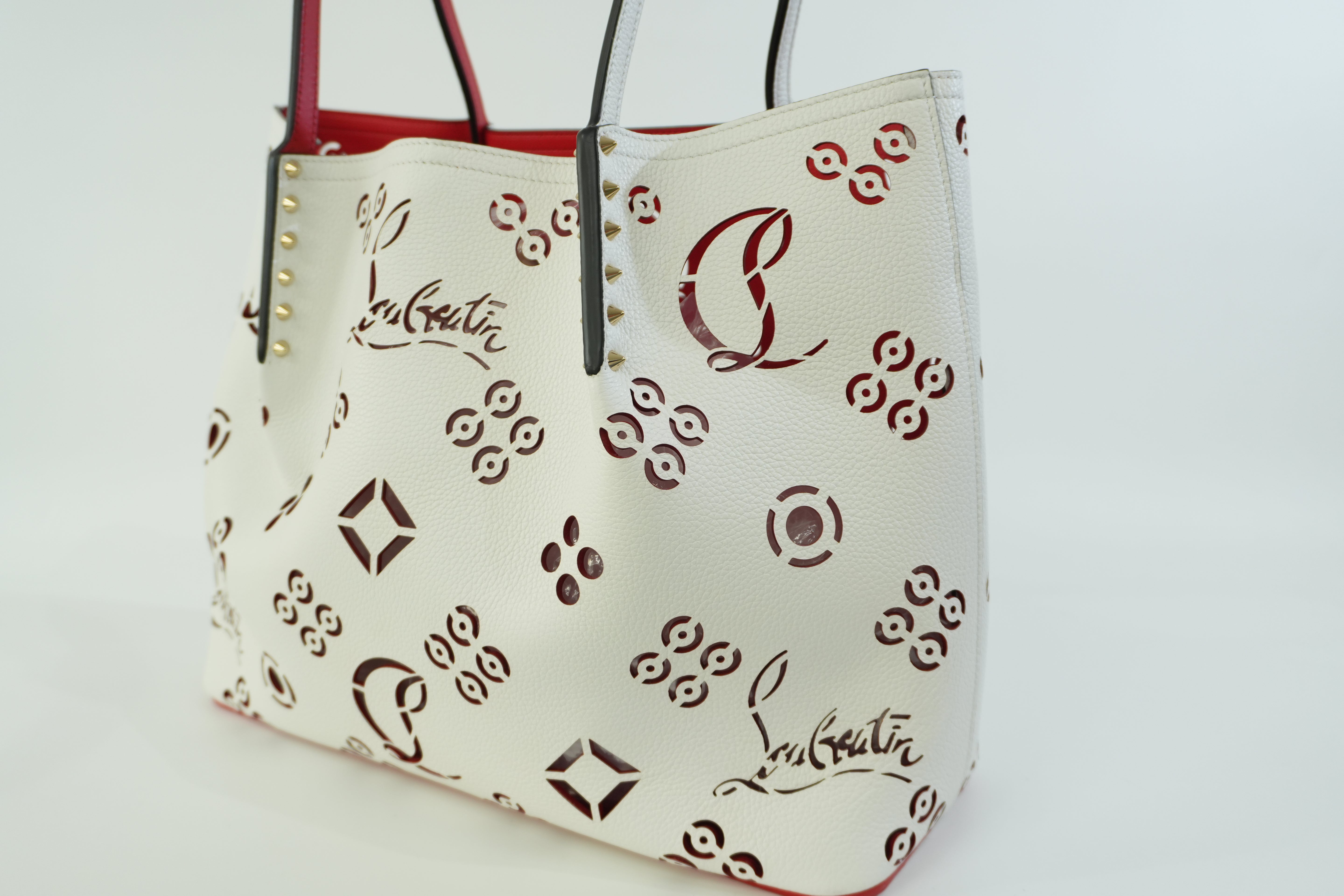 Pre-owned Christian Louboutin Leather Perforated Tote Bag White Used