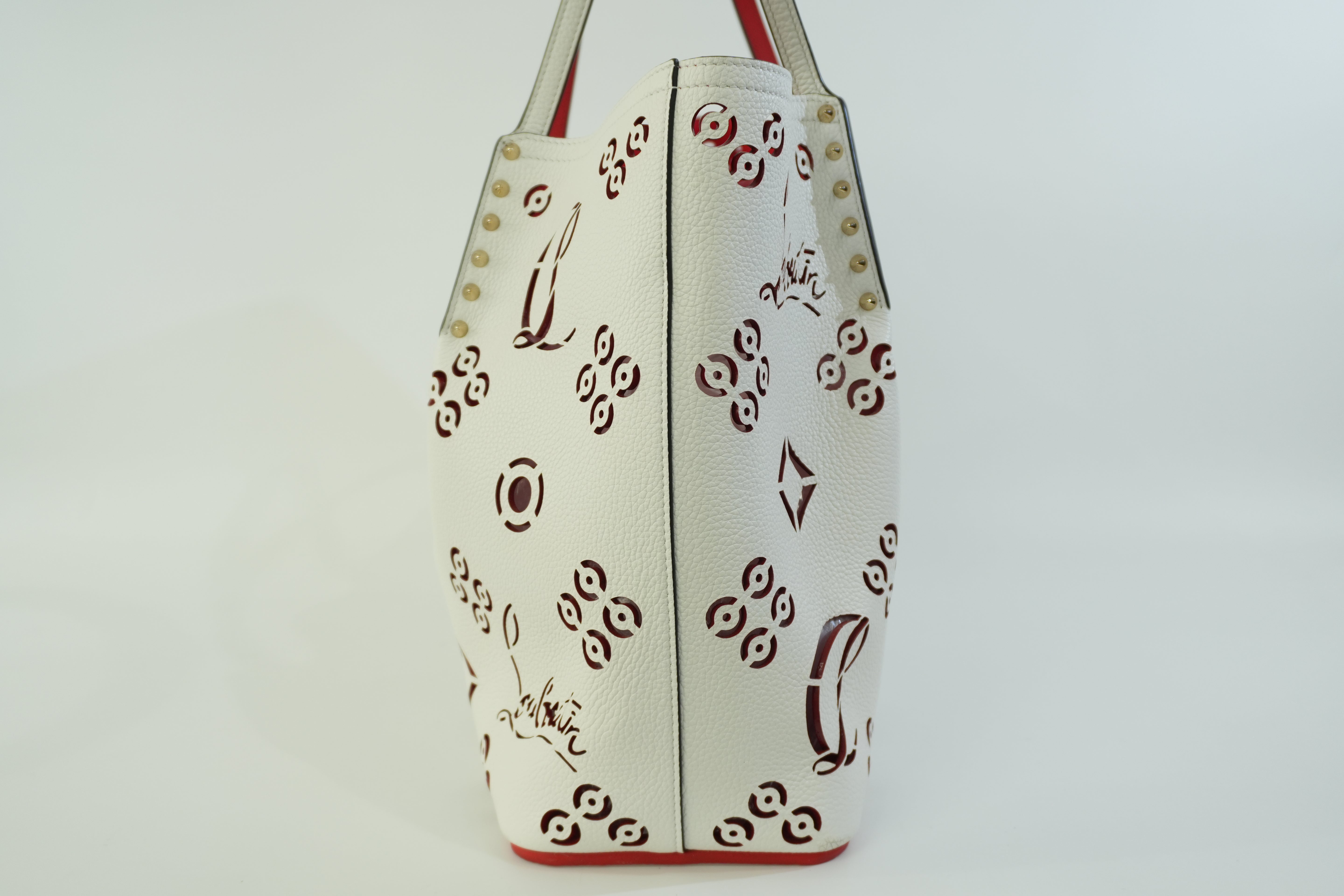 Pre-owned Christian Louboutin Leather Perforated Tote Bag White Used