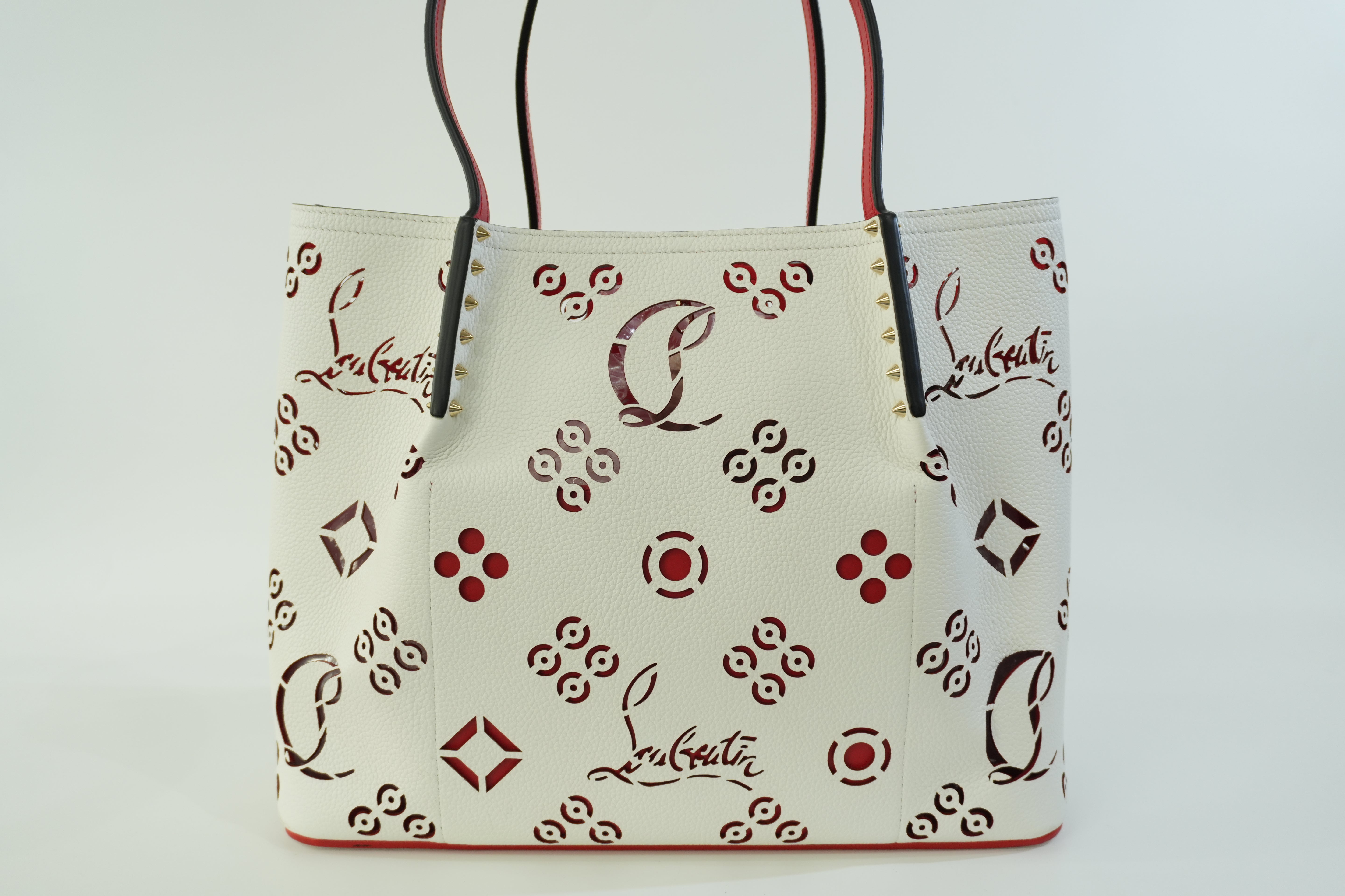 Pre-owned Christian Louboutin Leather Perforated Tote Bag White Used