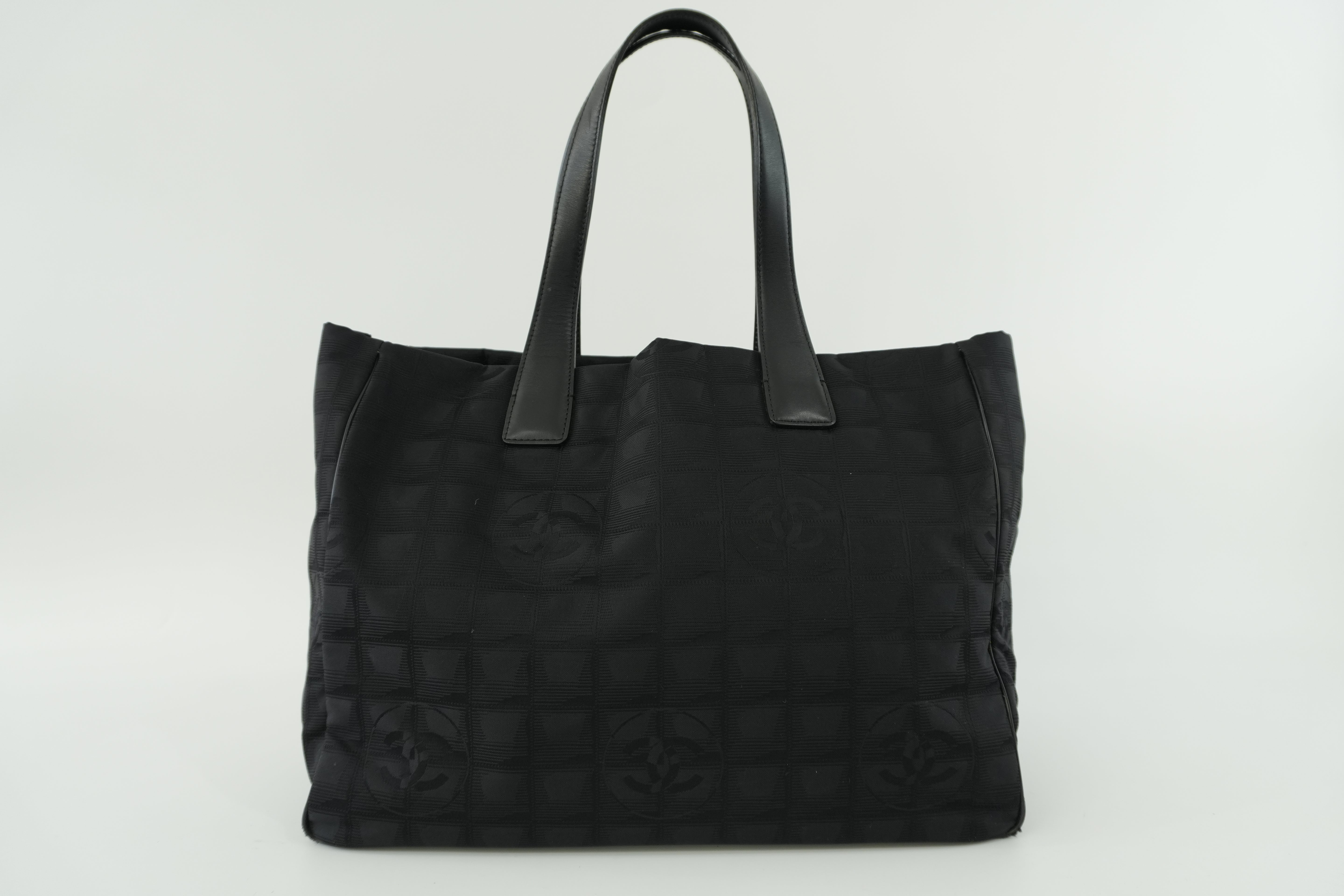 Chanel New Travel Line Tote Bag Black Nylon Used