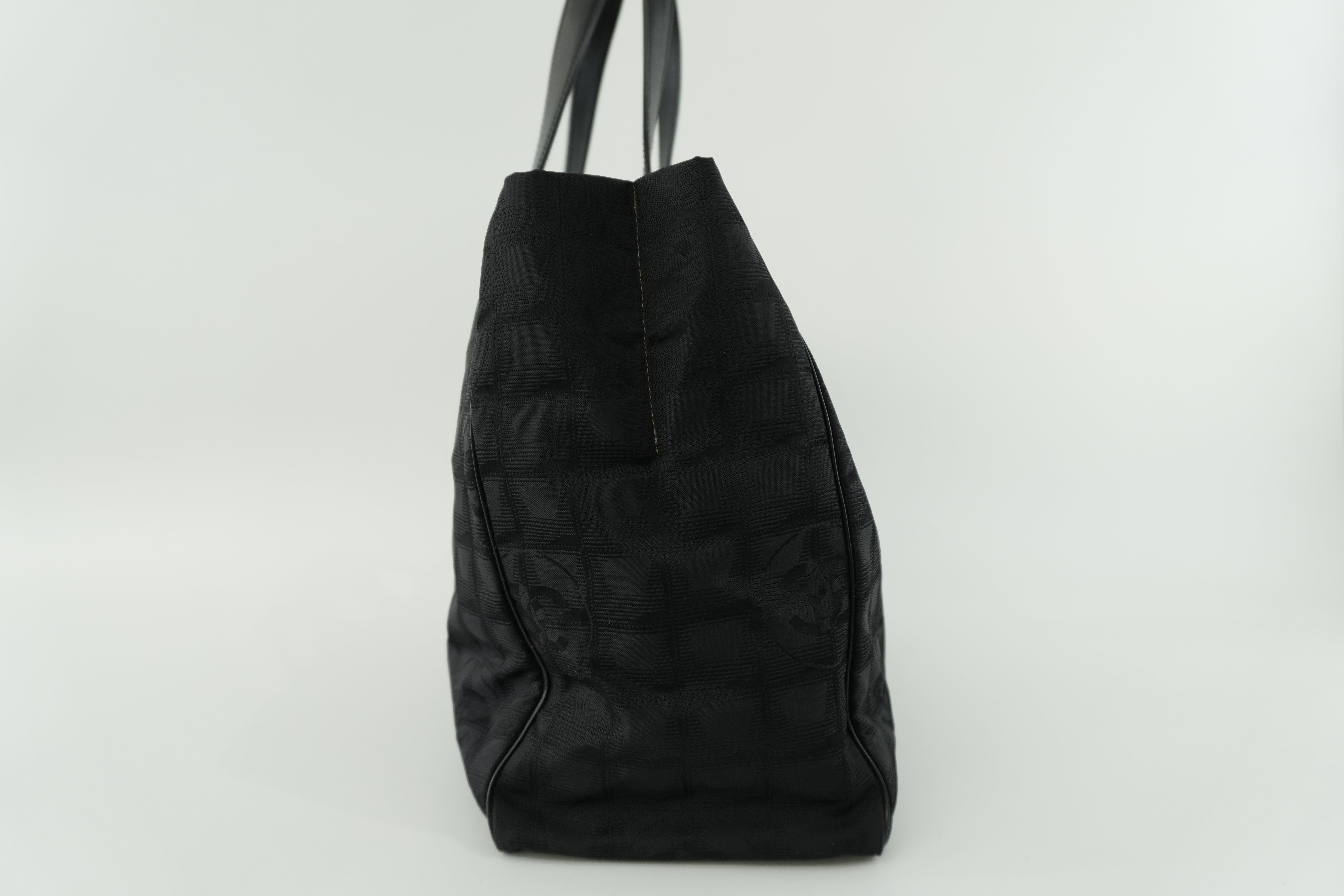 Chanel New Travel Line Tote Bag Black Nylon Used