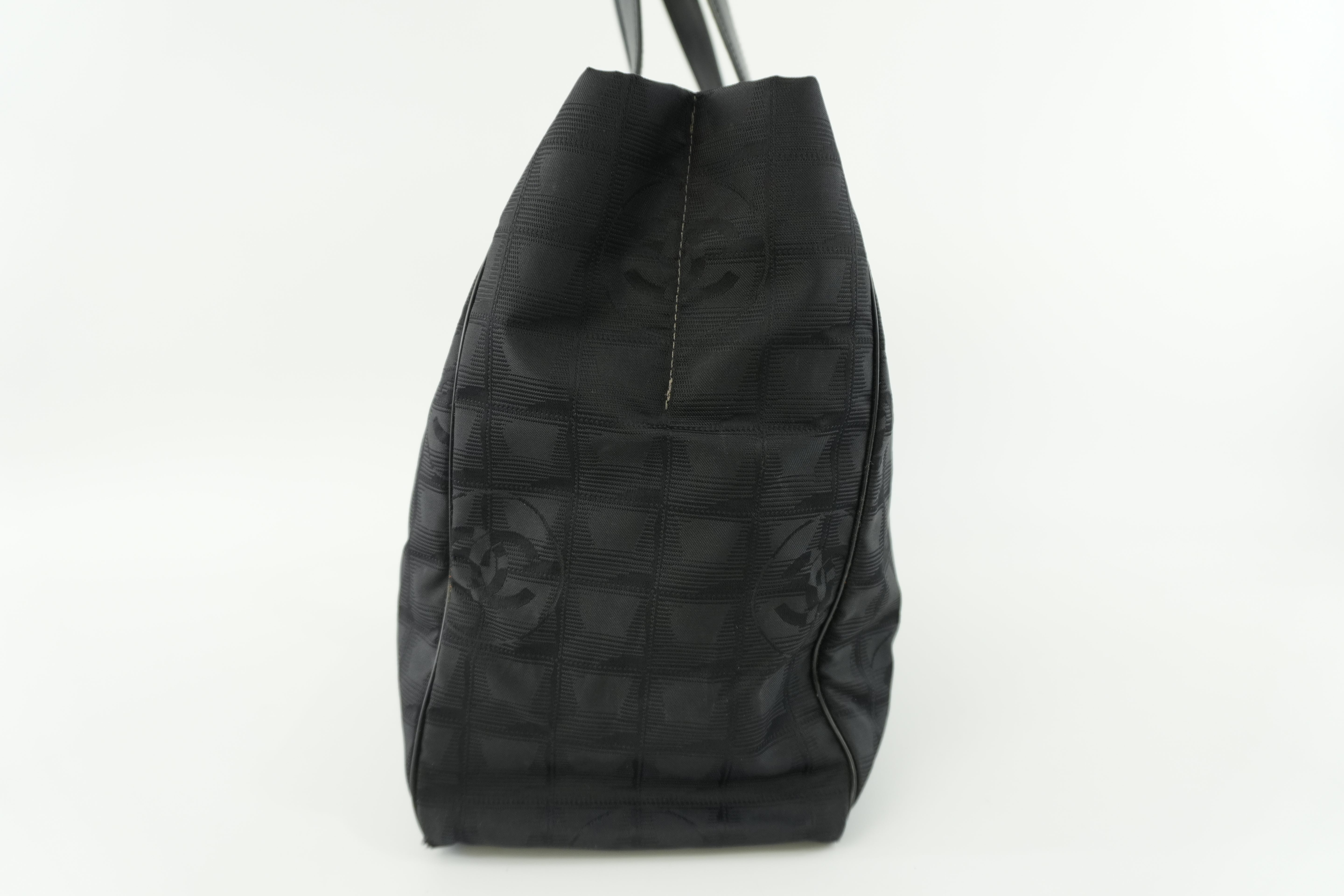 Chanel New Travel Line Tote Bag Black Nylon Used