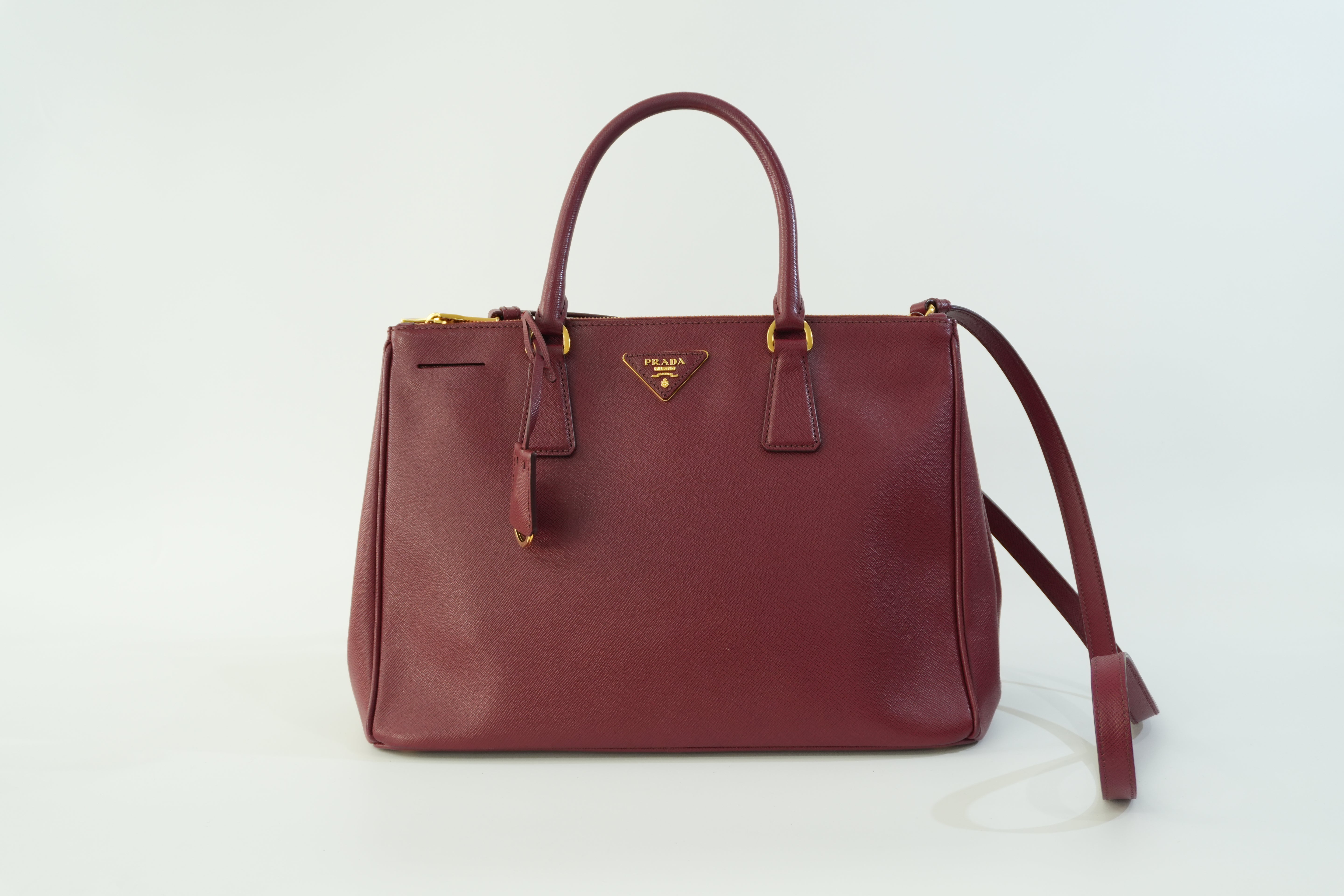 Pre-owned Prada Leather Two Way Shoulder Bag Burgundy Used