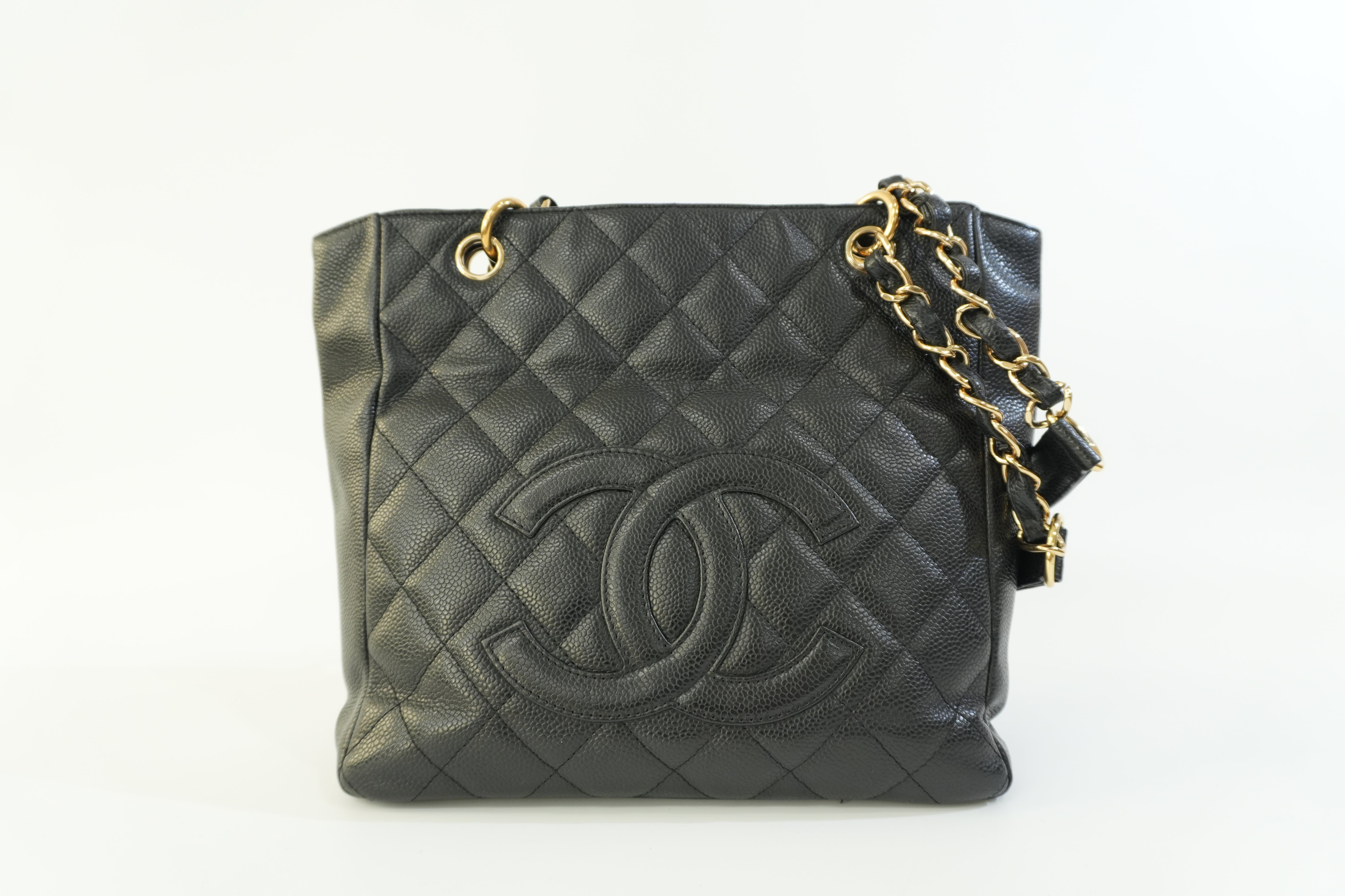 Pre-owned Chanel Caviar Skin Leather PST Chain Shoulder Bag Black Used