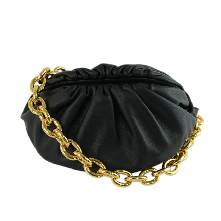 Bottega Chain Pouch Black Leather Used