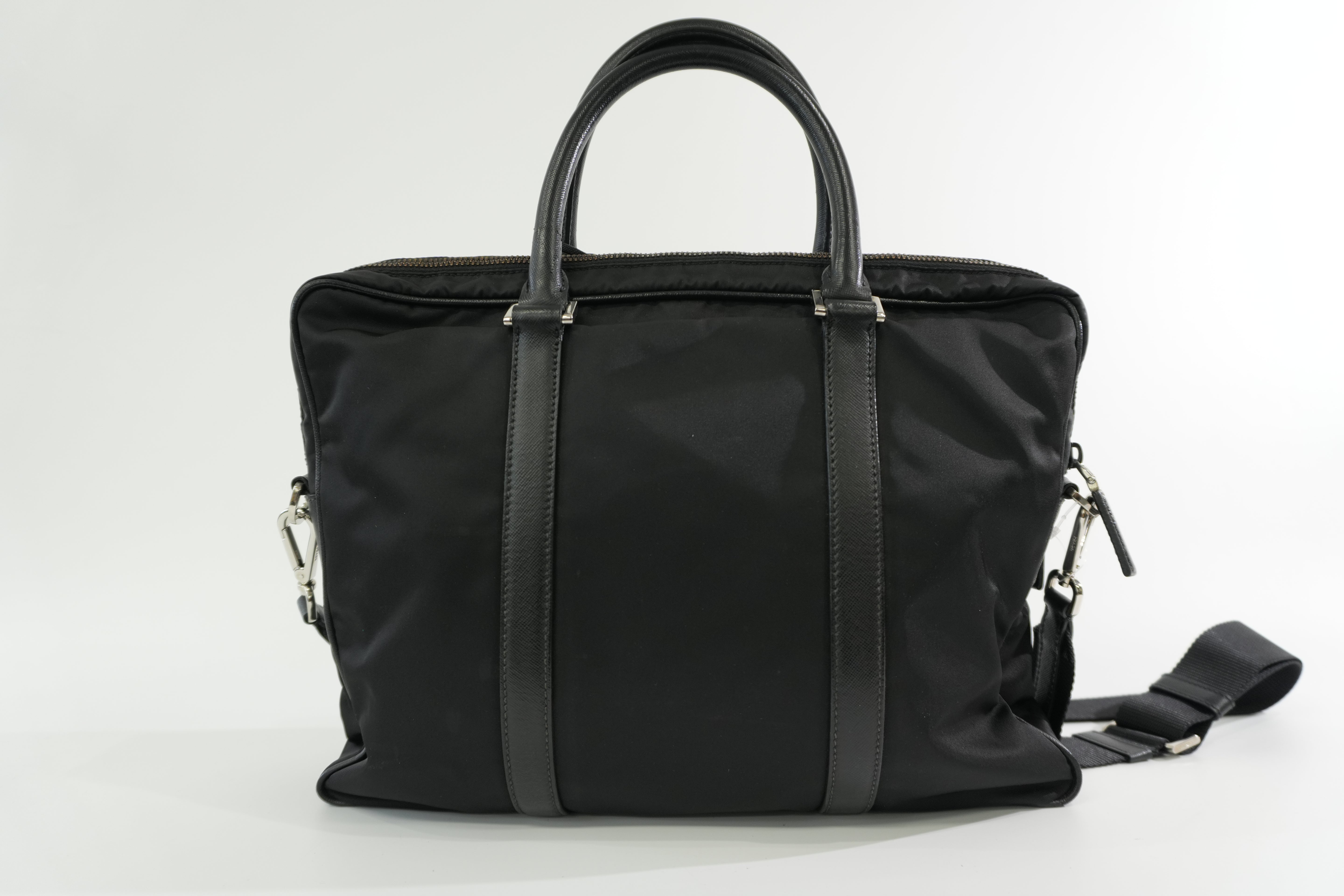 Pre-owned Prada Nylon Two Way Laptop Shoulder Bag Black Used