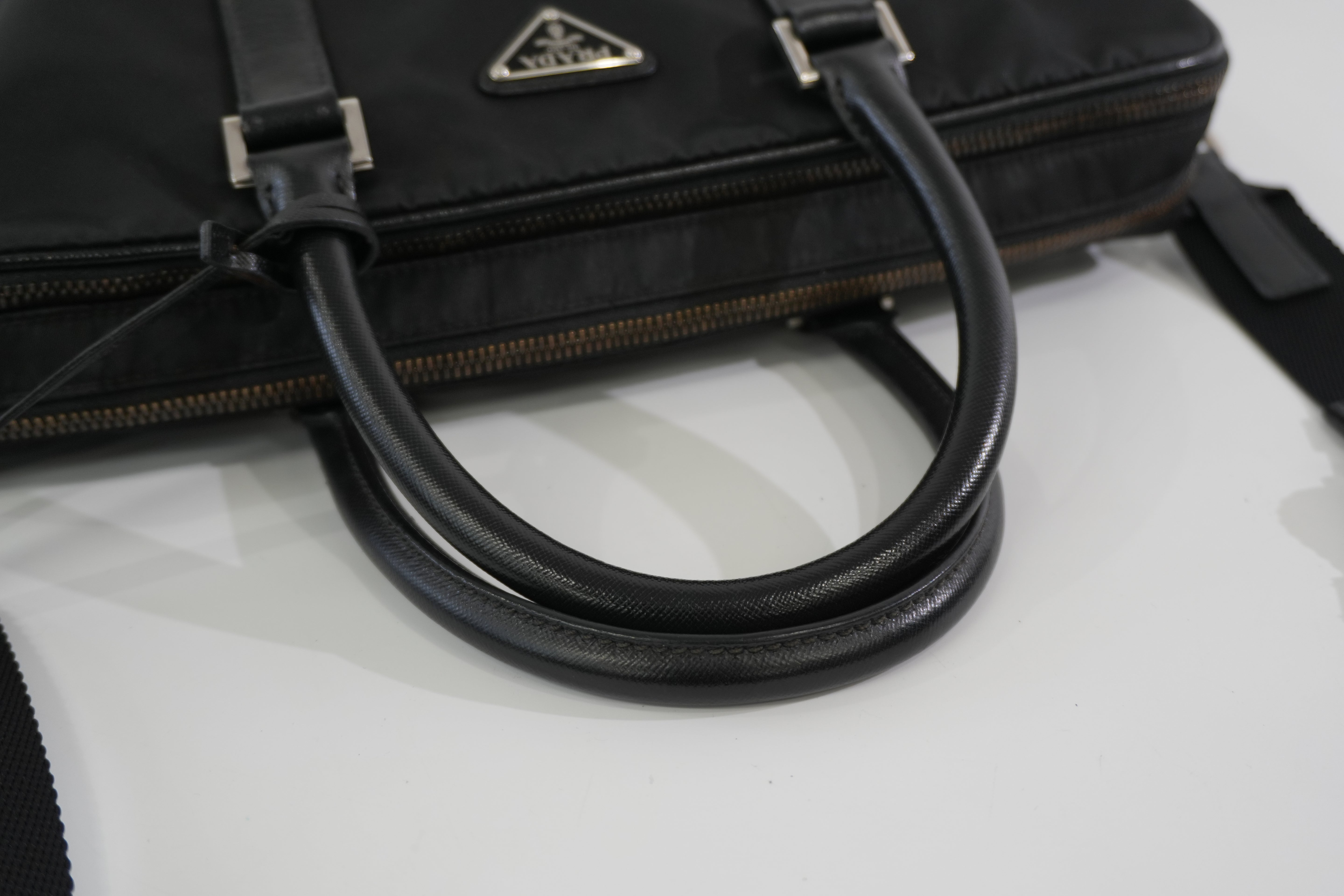 Pre-owned Prada Nylon Two Way Laptop Shoulder Bag Black Used
