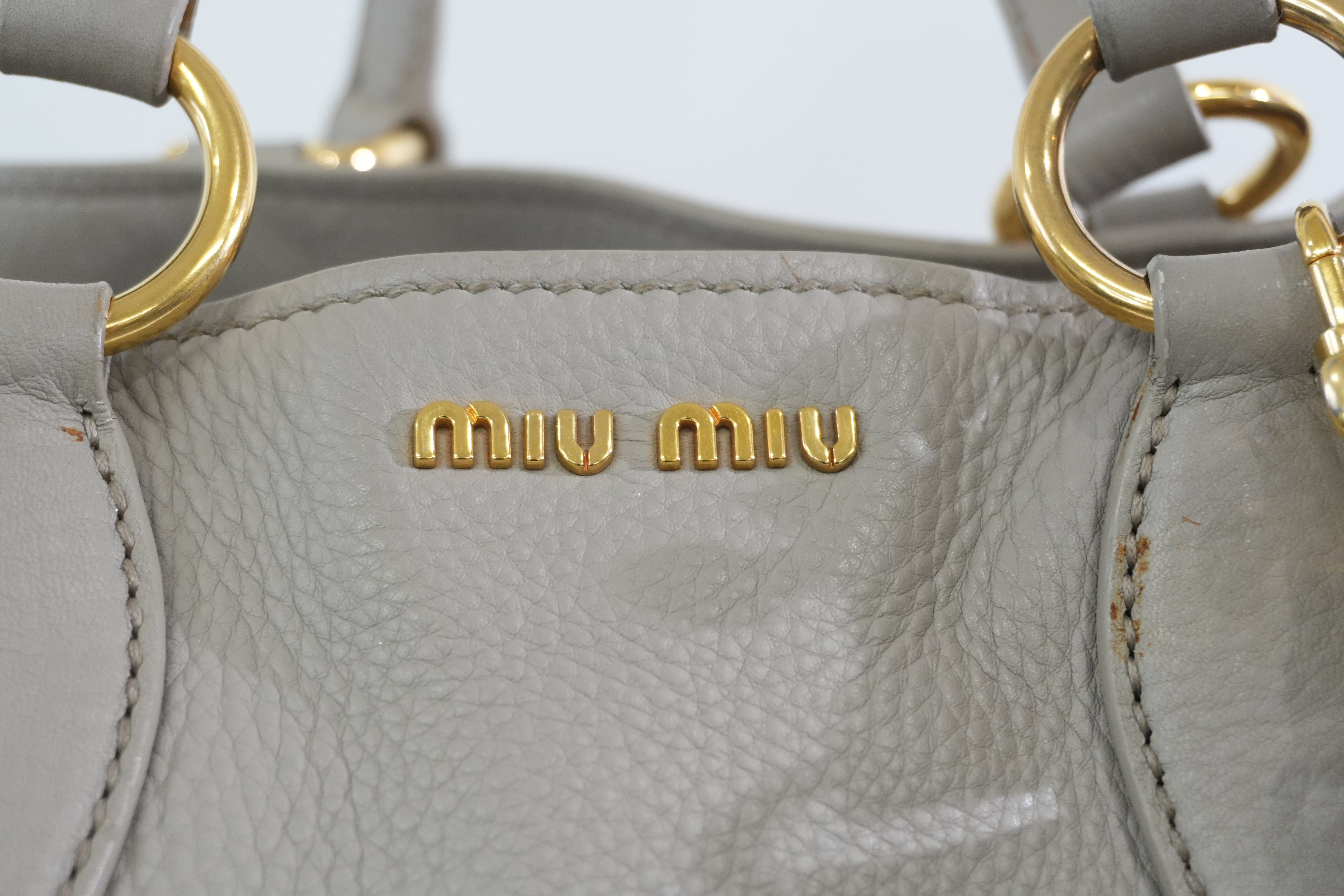 Pre-owned Miumiu Leather Two Way Tote Bag Gray Used