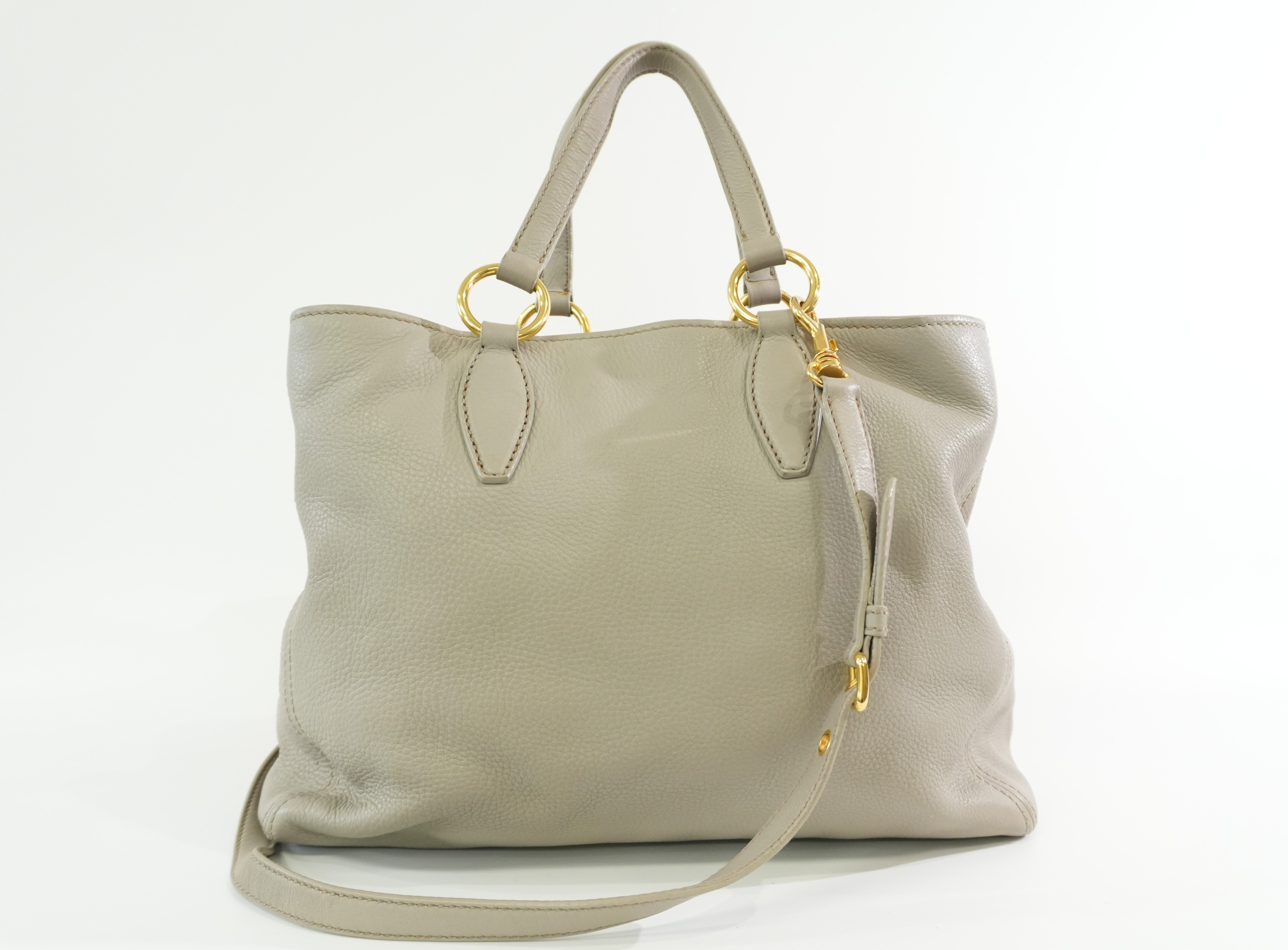 Pre-owned Miumiu Leather Two Way Tote Bag Gray Used