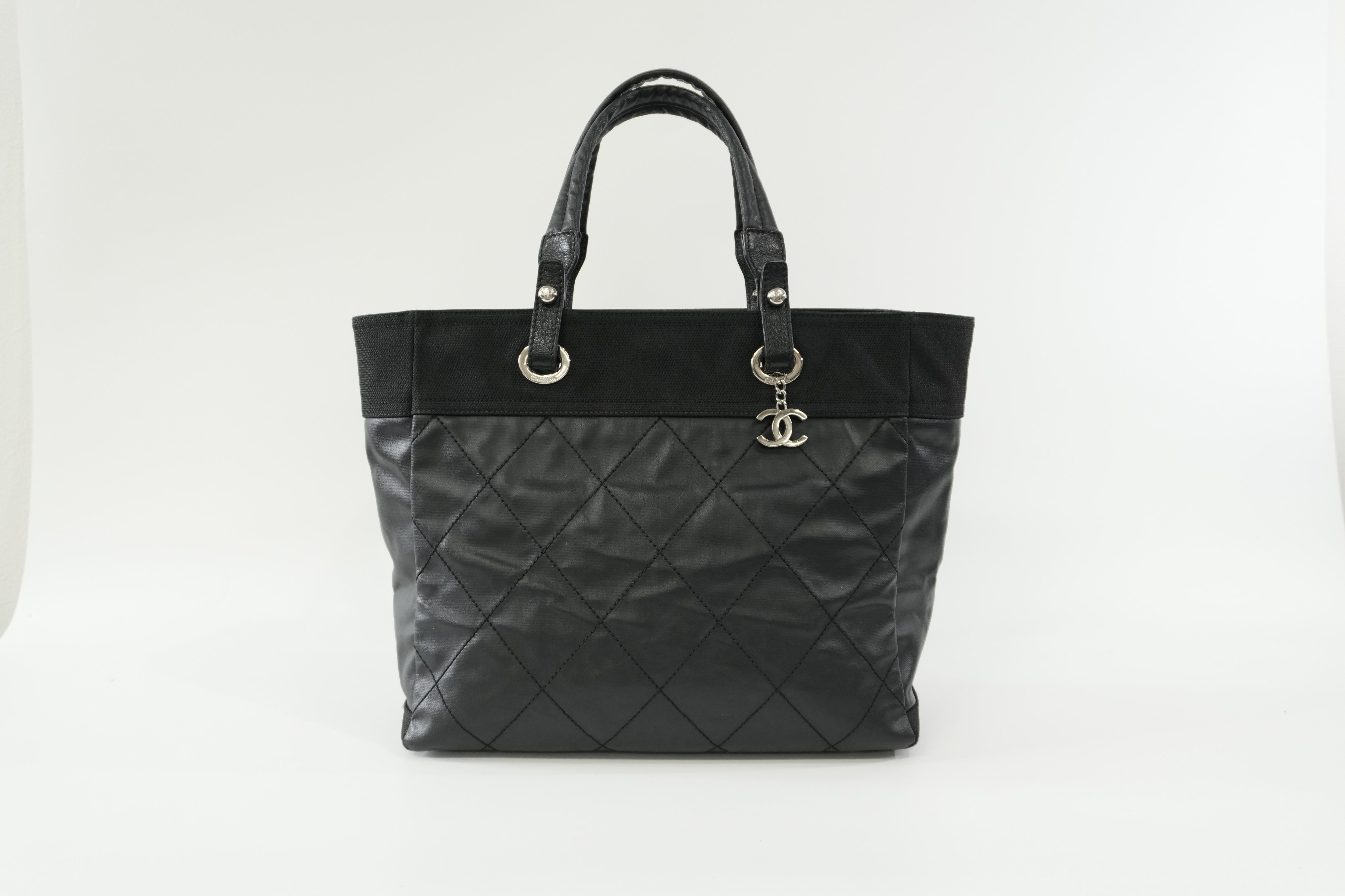 Pre-owned Chanel Lambskin Leather Paris Biarritz Tote Bag Black Used