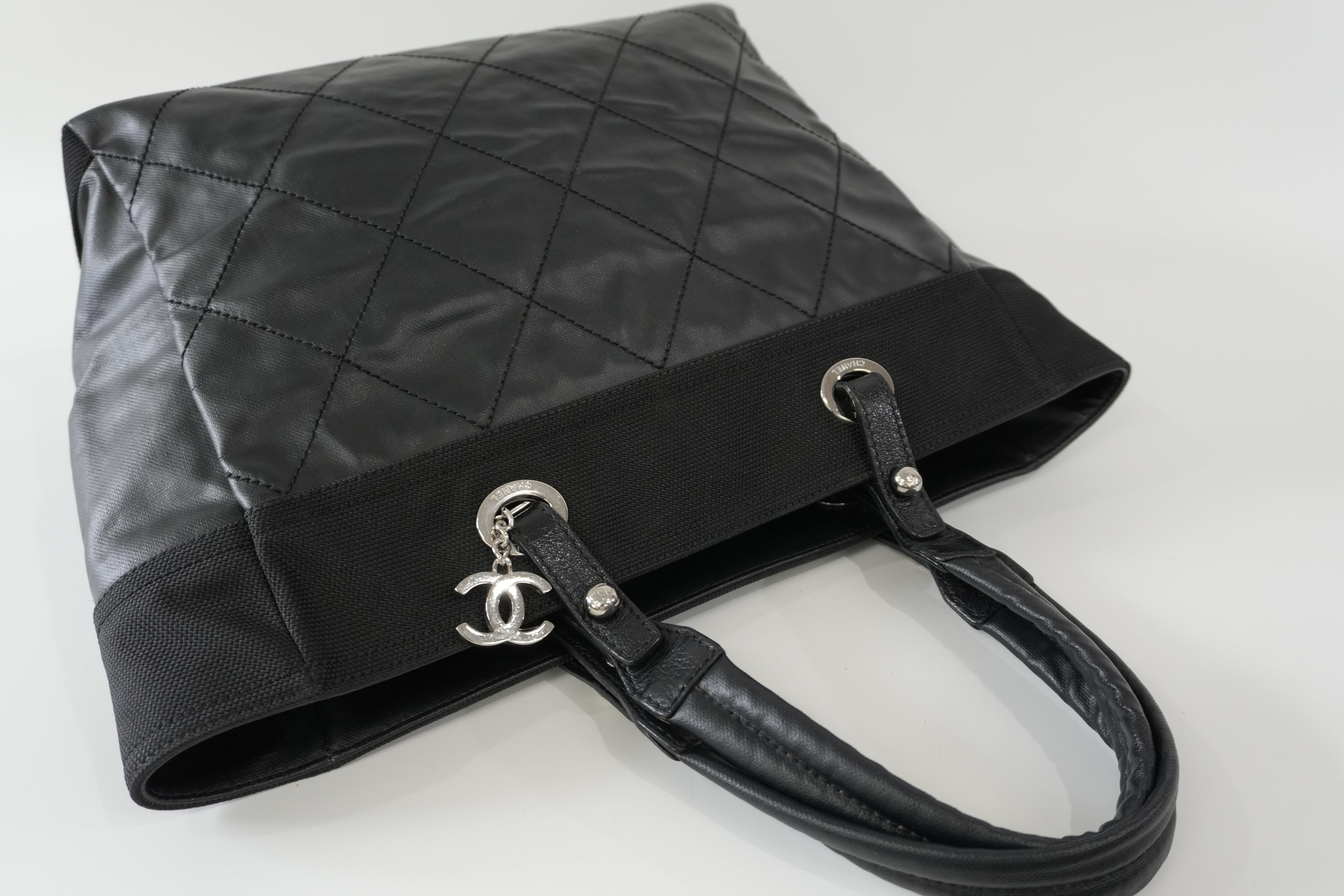 Pre-owned Chanel Lambskin Leather Paris Biarritz Tote Bag Black Used