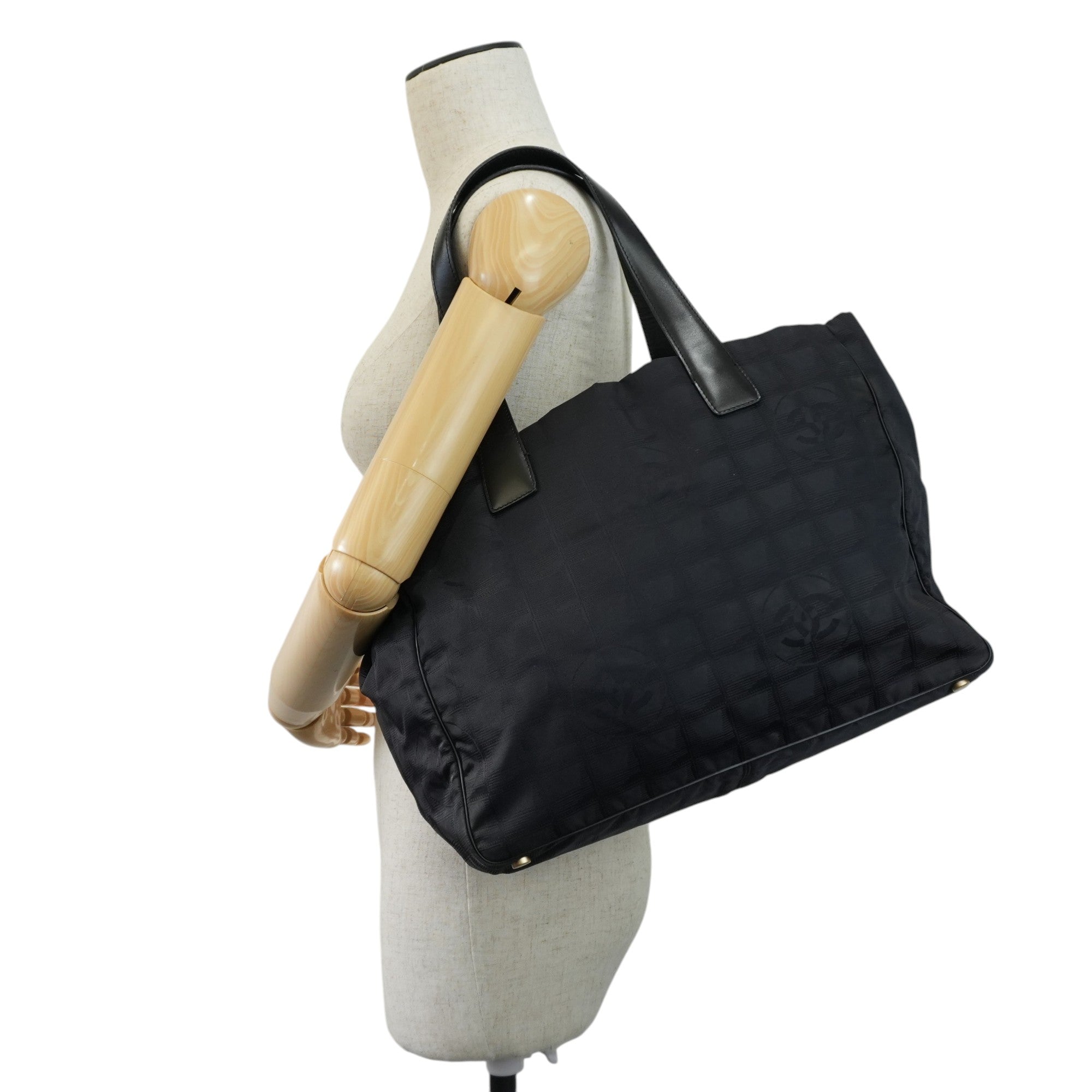 Chanel New Travel Line Tote Bag Black Nylon Used