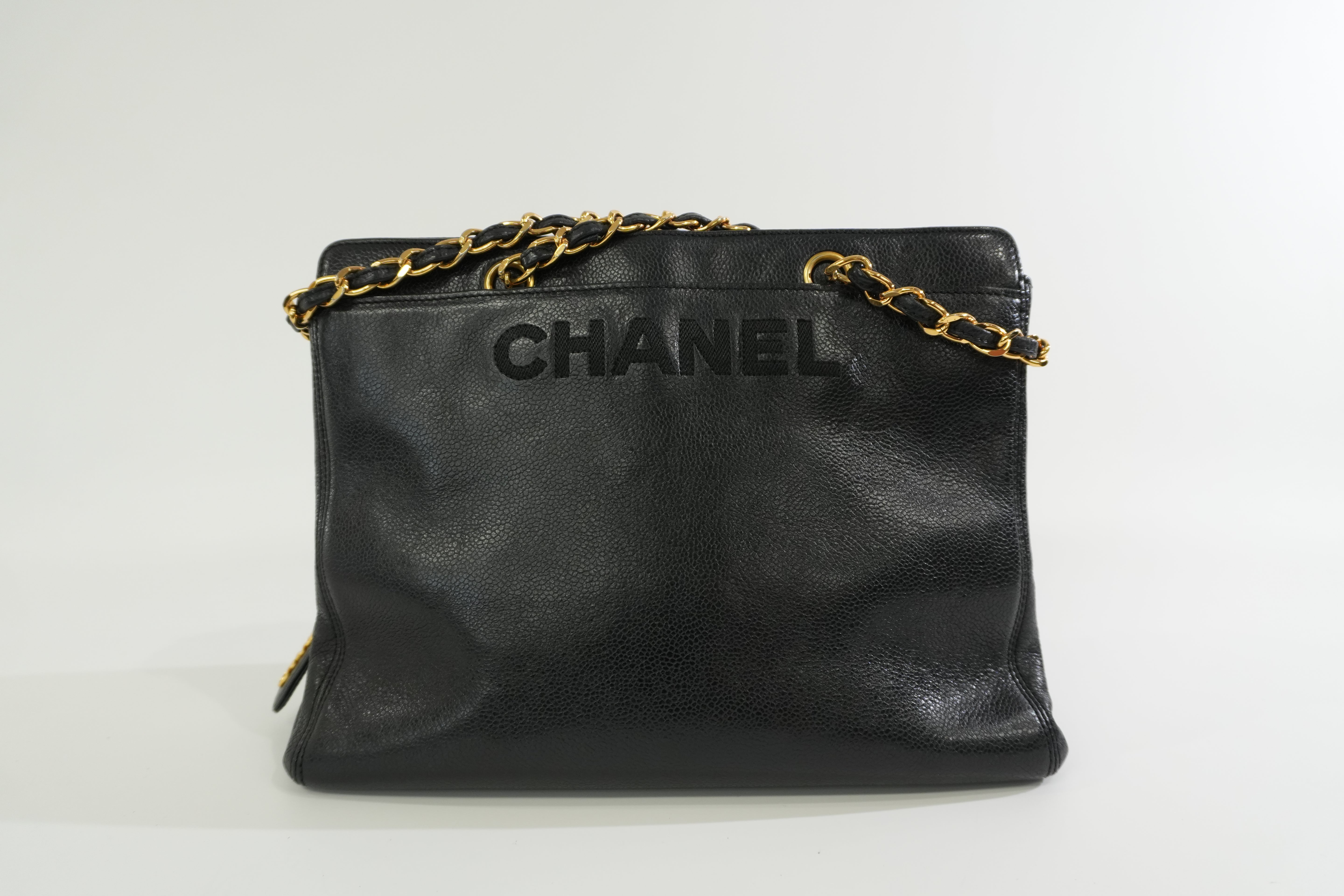 Chanel Caviar Skin Leather Chain Shoulder Bag Black Used