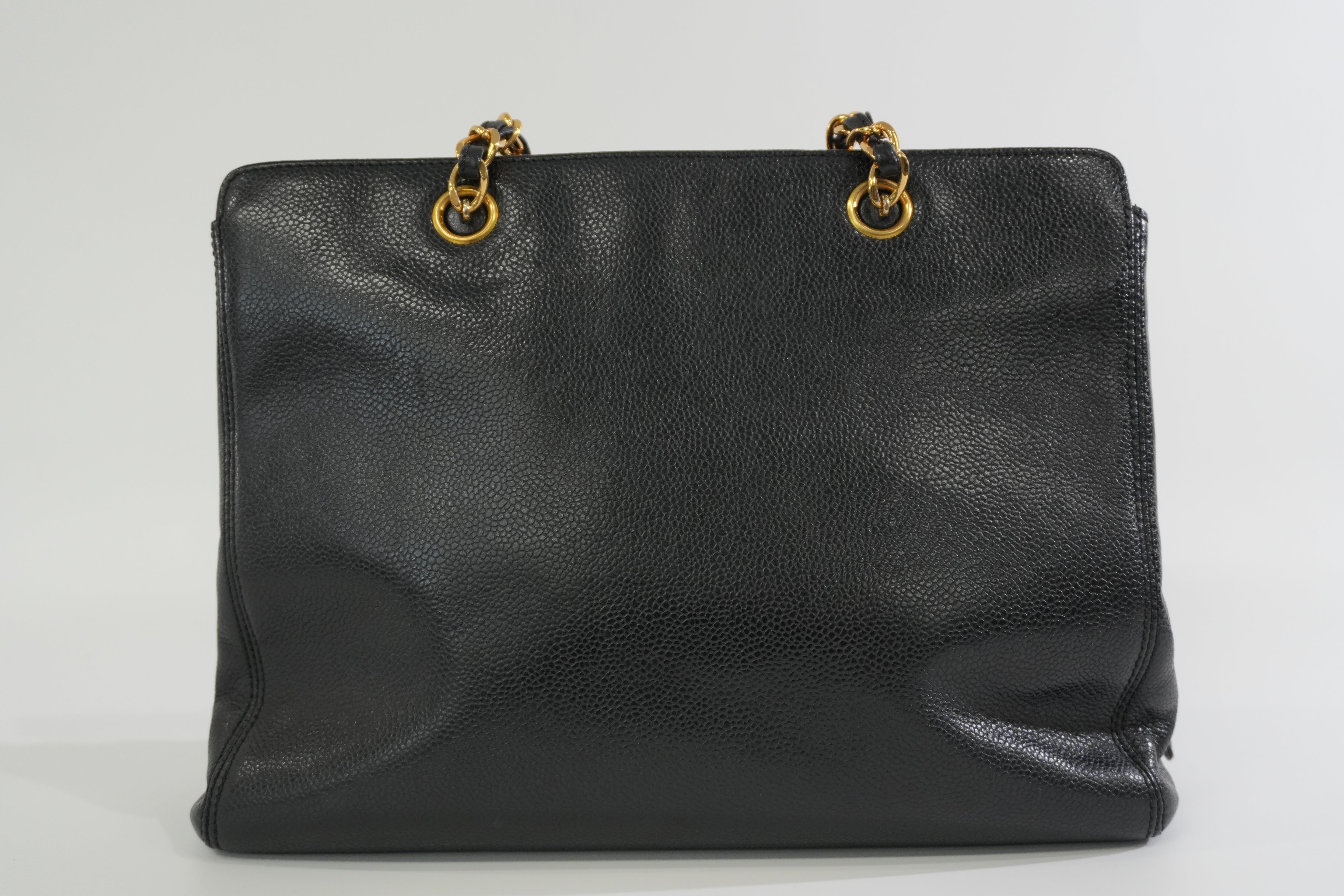 Chanel Caviar Skin Leather Chain Shoulder Bag Black Used