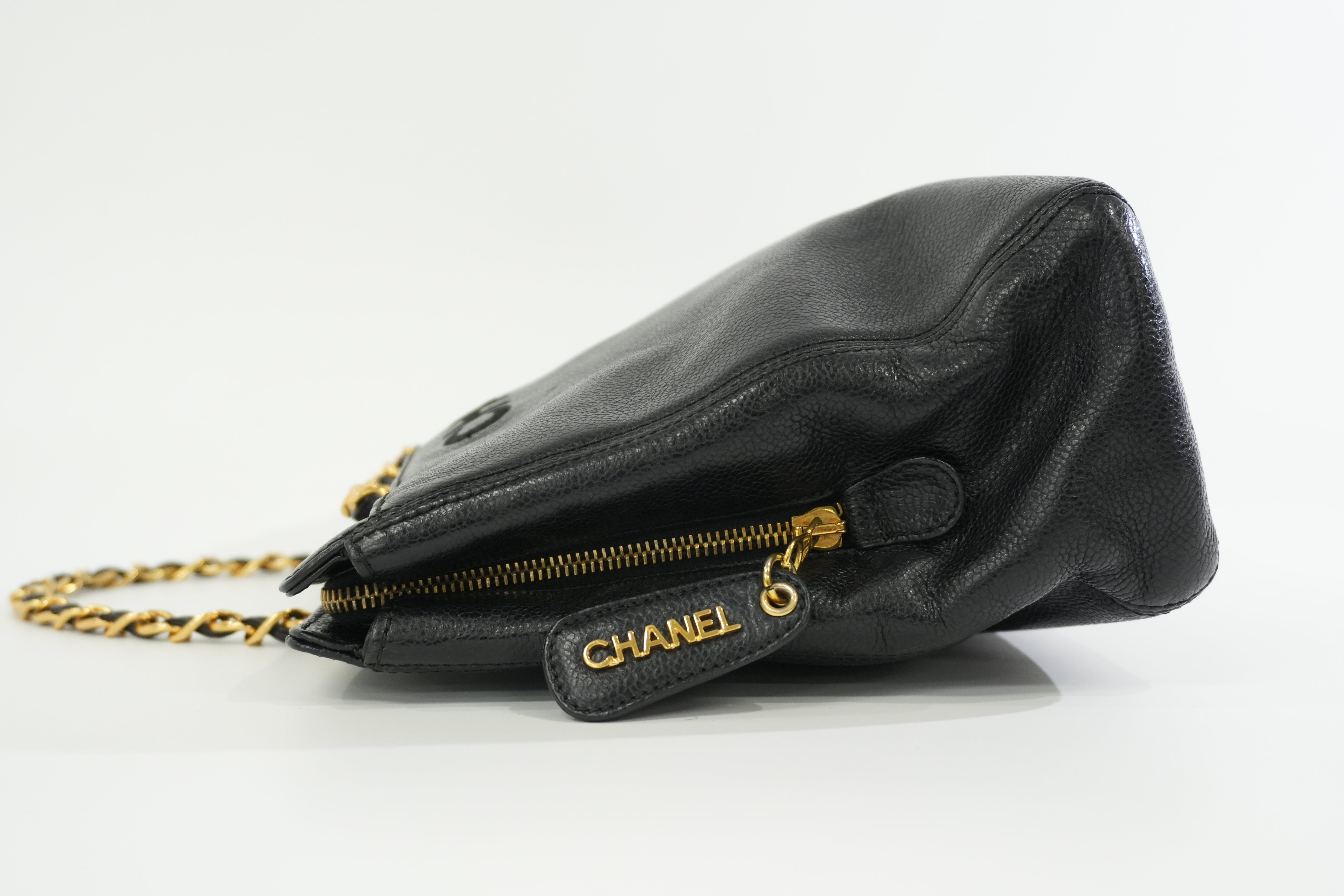 Chanel Caviar Skin Leather Chain Shoulder Bag Black Used