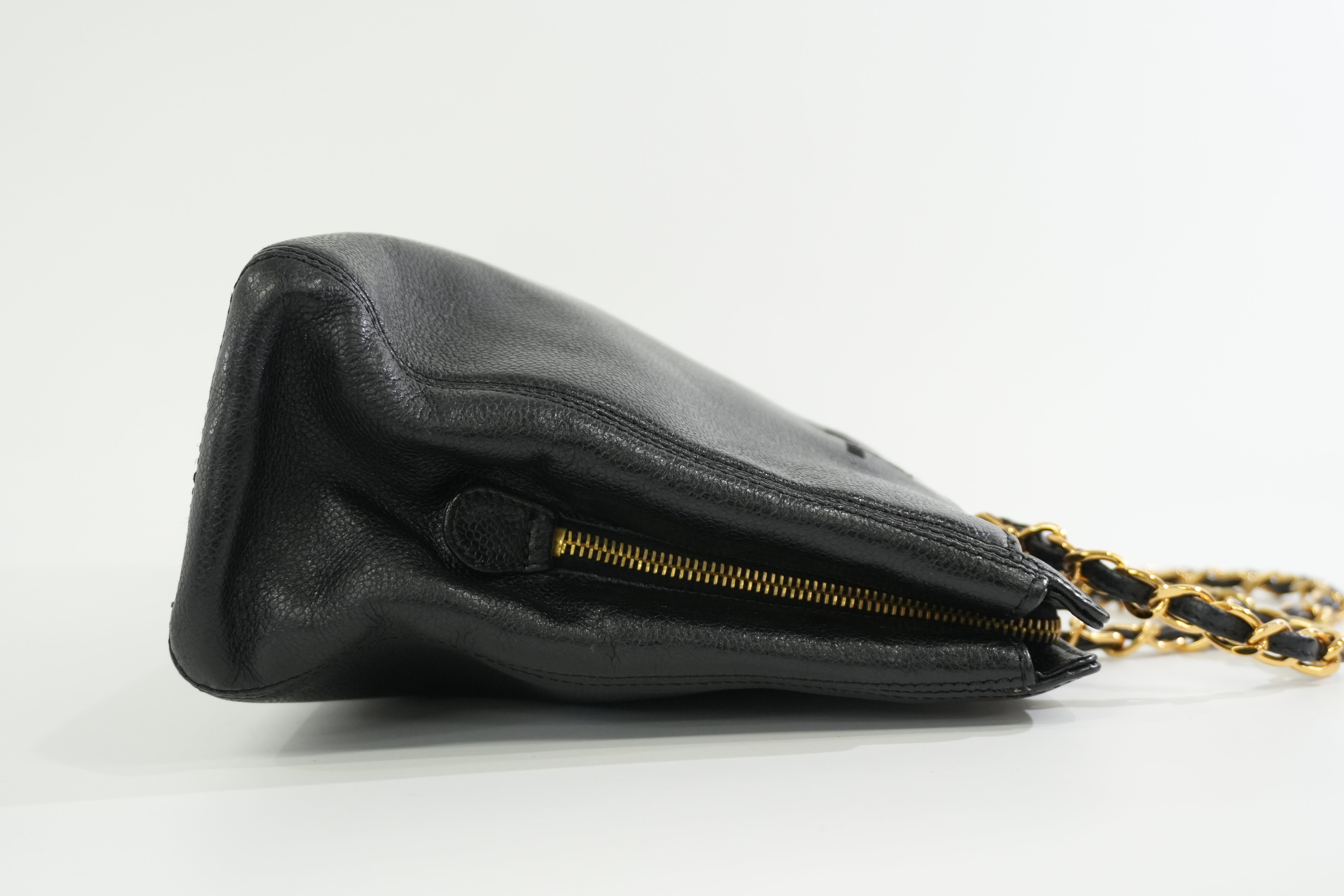 Chanel Caviar Skin Leather Chain Shoulder Bag Black Used