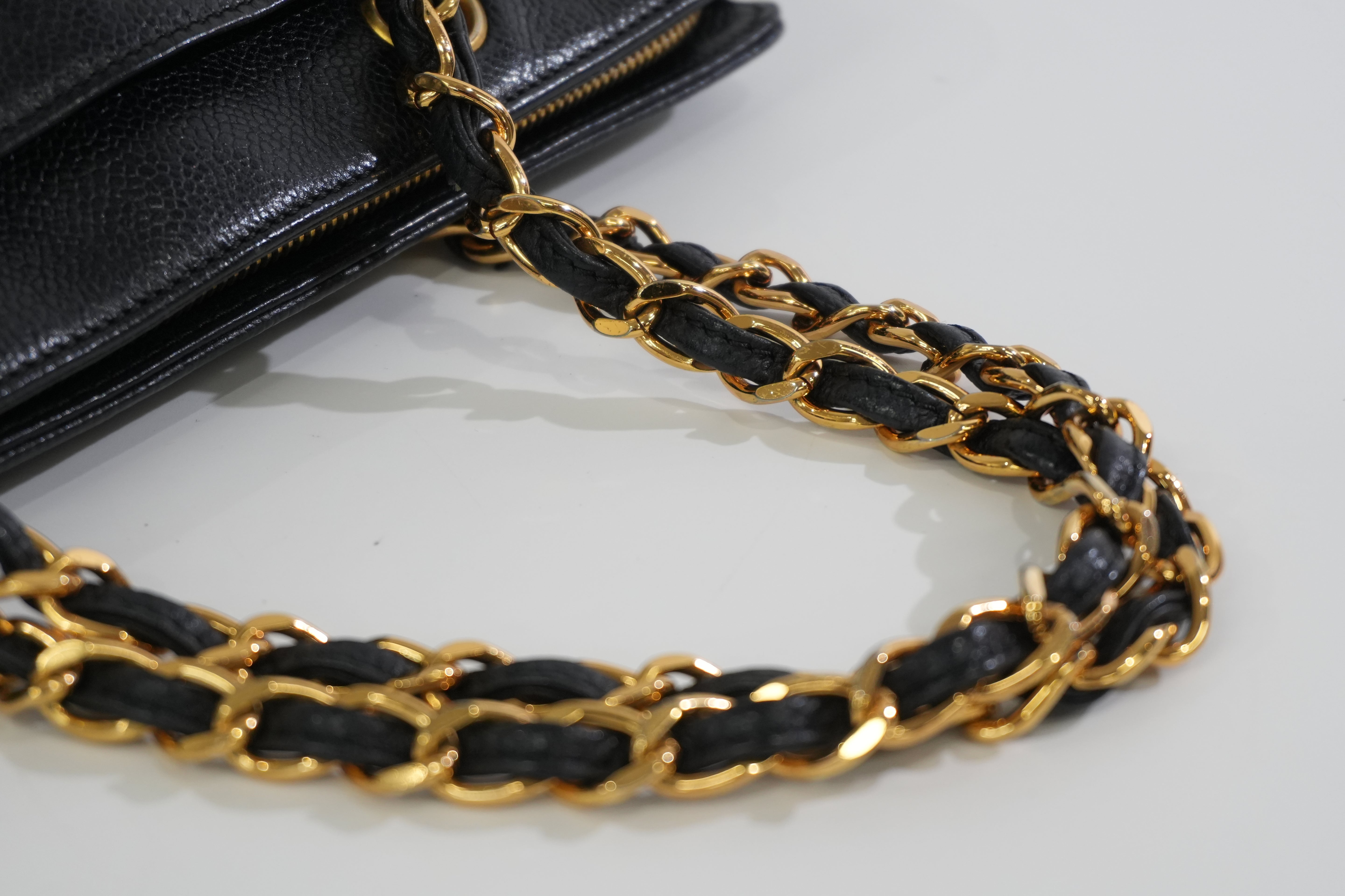 Chanel Caviar Skin Leather Chain Shoulder Bag Black Used