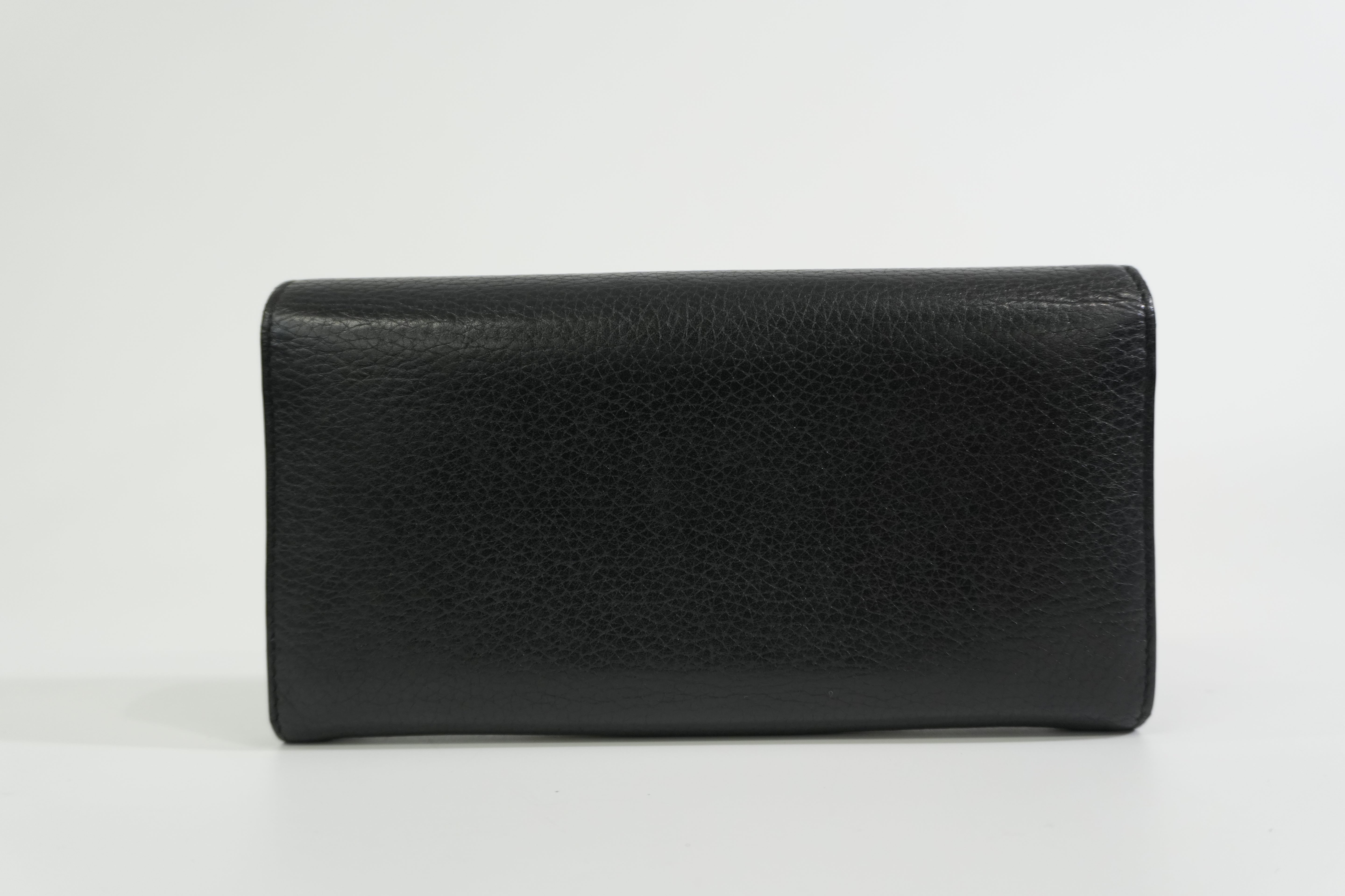 Pre-owned Gucci Calfskin Leather Long Wallet Black