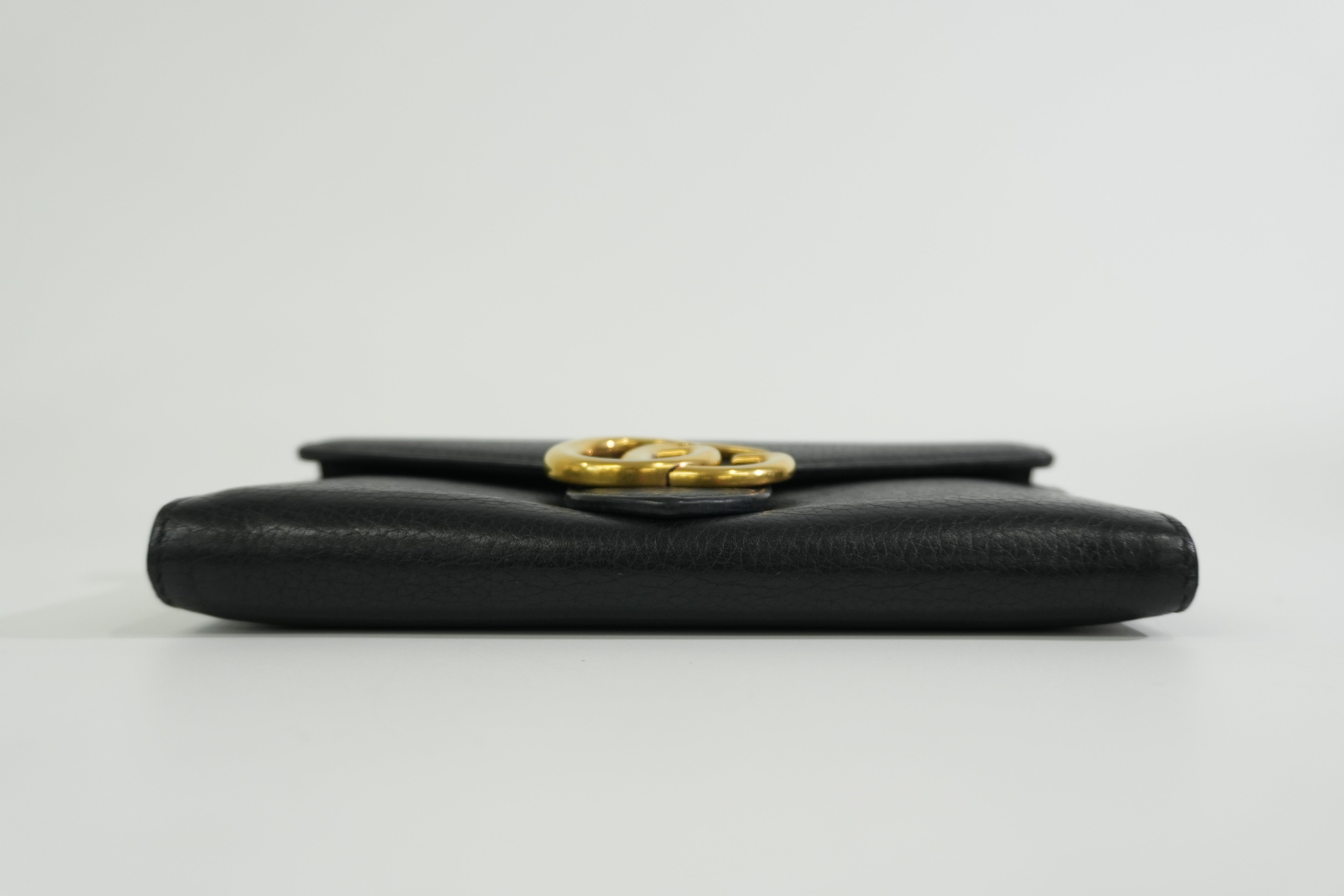 Pre-owned Gucci Calfskin Leather Long Wallet Black