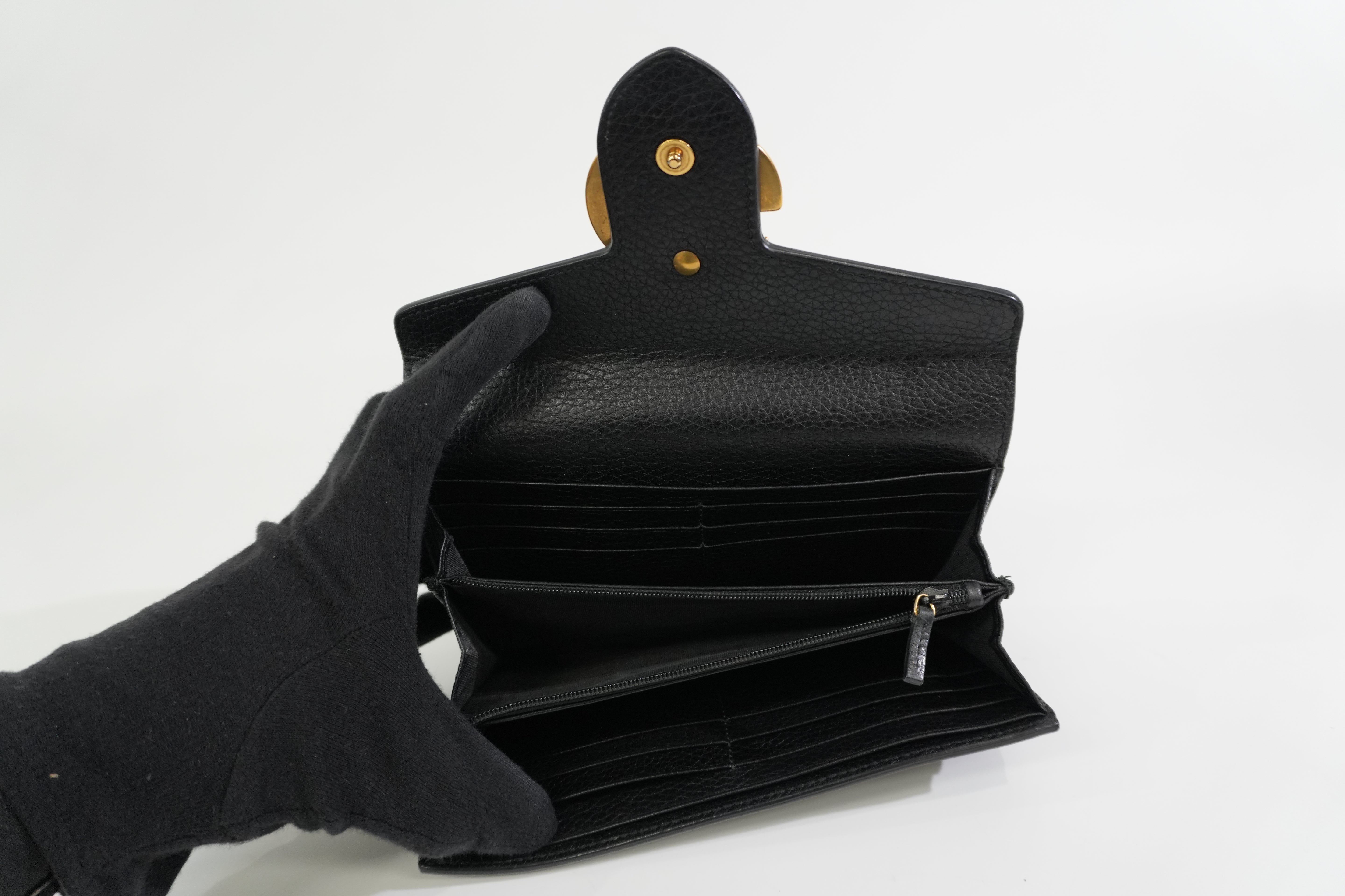 Pre-owned Gucci Calfskin Leather Long Wallet Black