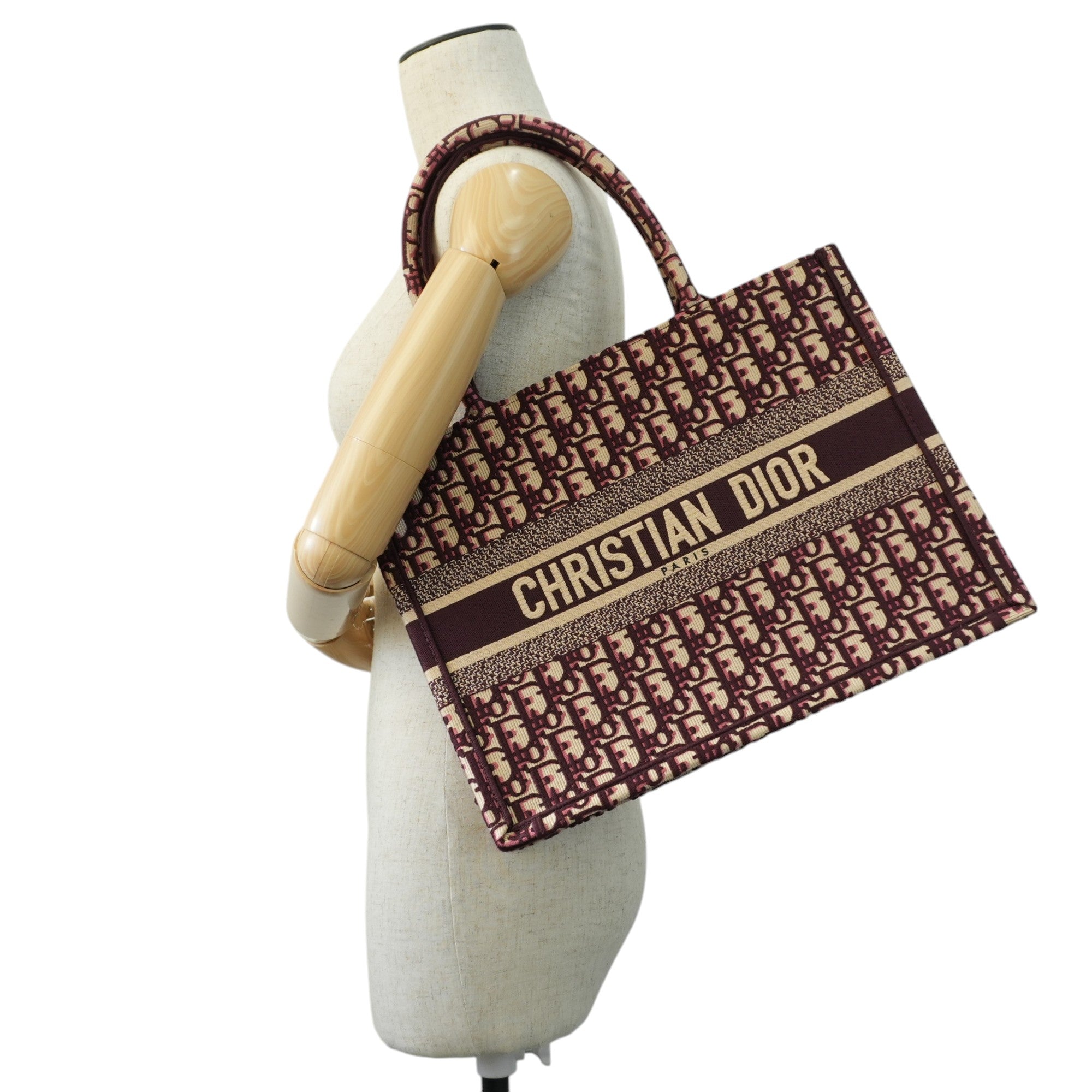 Christian Dior Medium Book Tote Canvas Burgundy Used