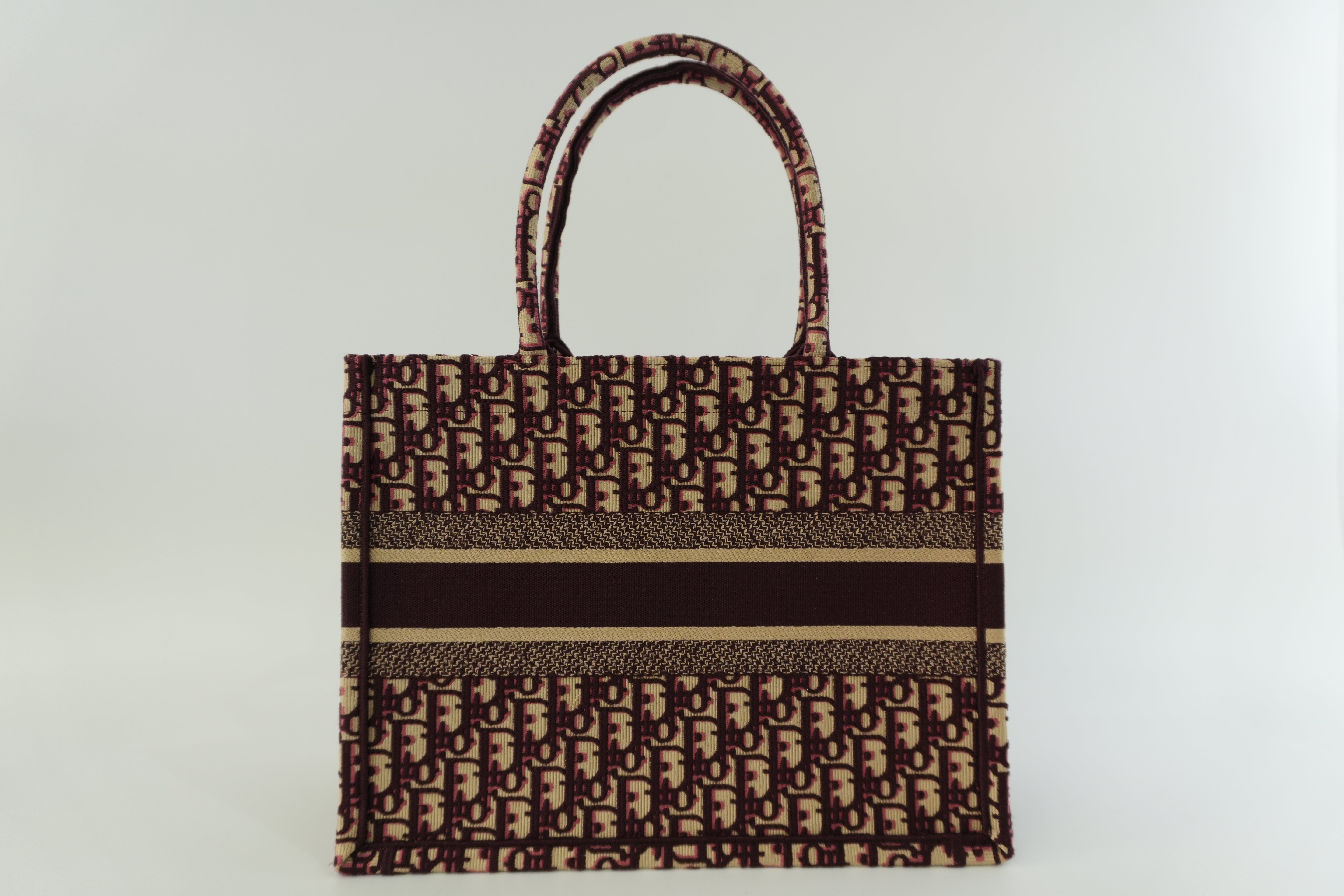 Christian Dior Medium Book Tote Canvas Burgundy Used