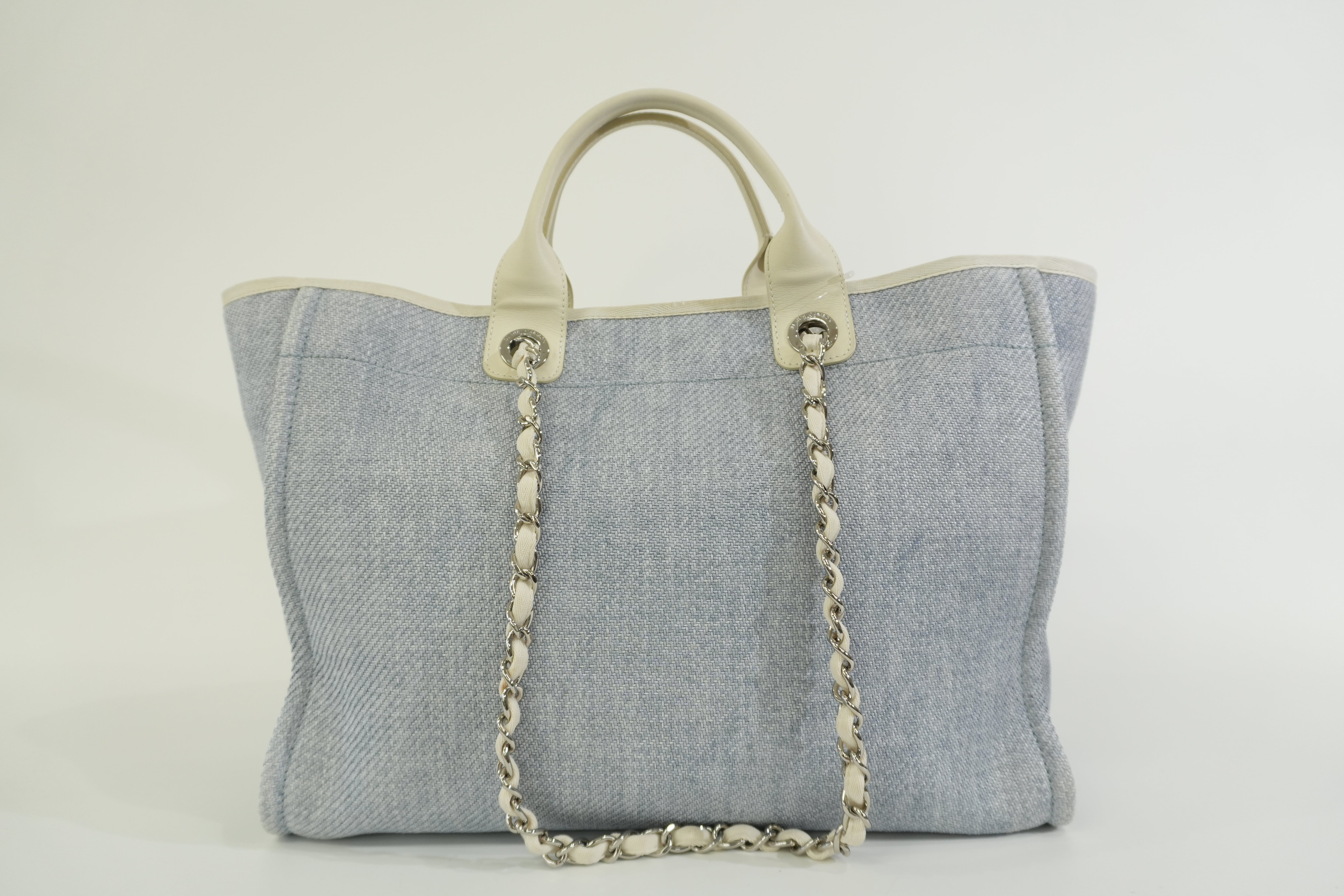 Pre-owned Chanel Raffia Deauville Tote Bag Blue and White