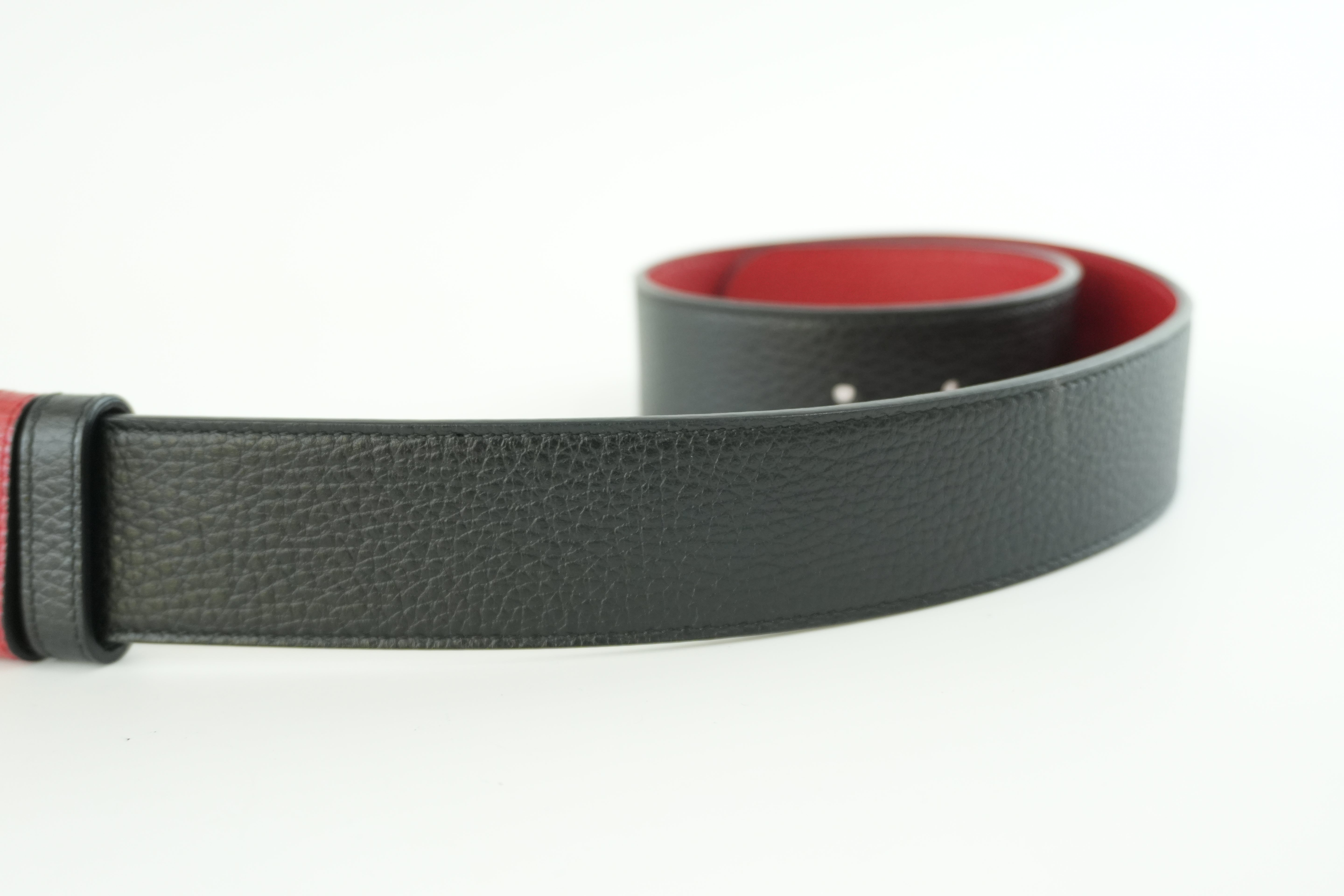 Pre-owned Gucci Interlocking Belt Leather Black and Red