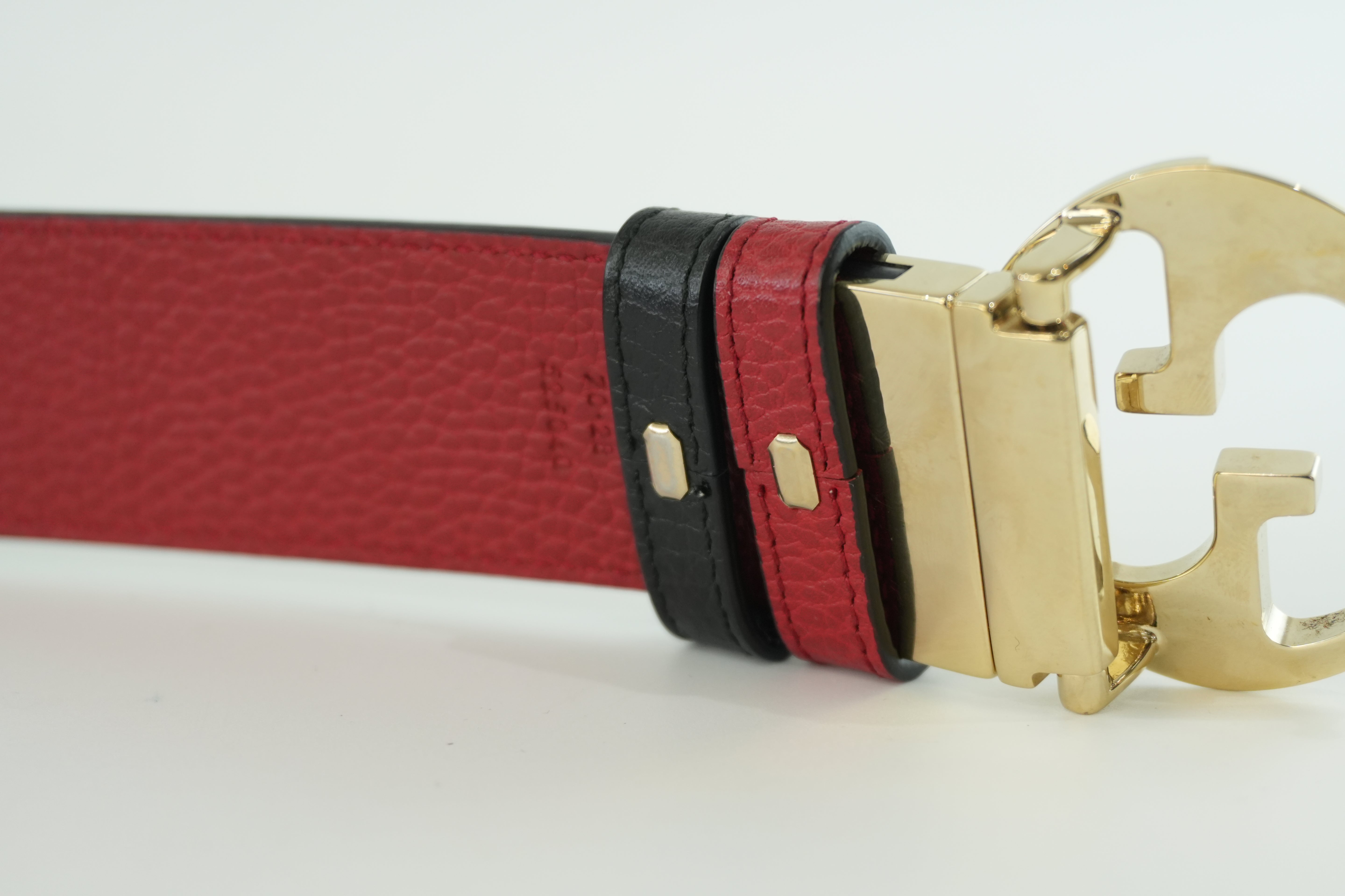 Pre-owned Gucci Interlocking Belt Leather Black and Red