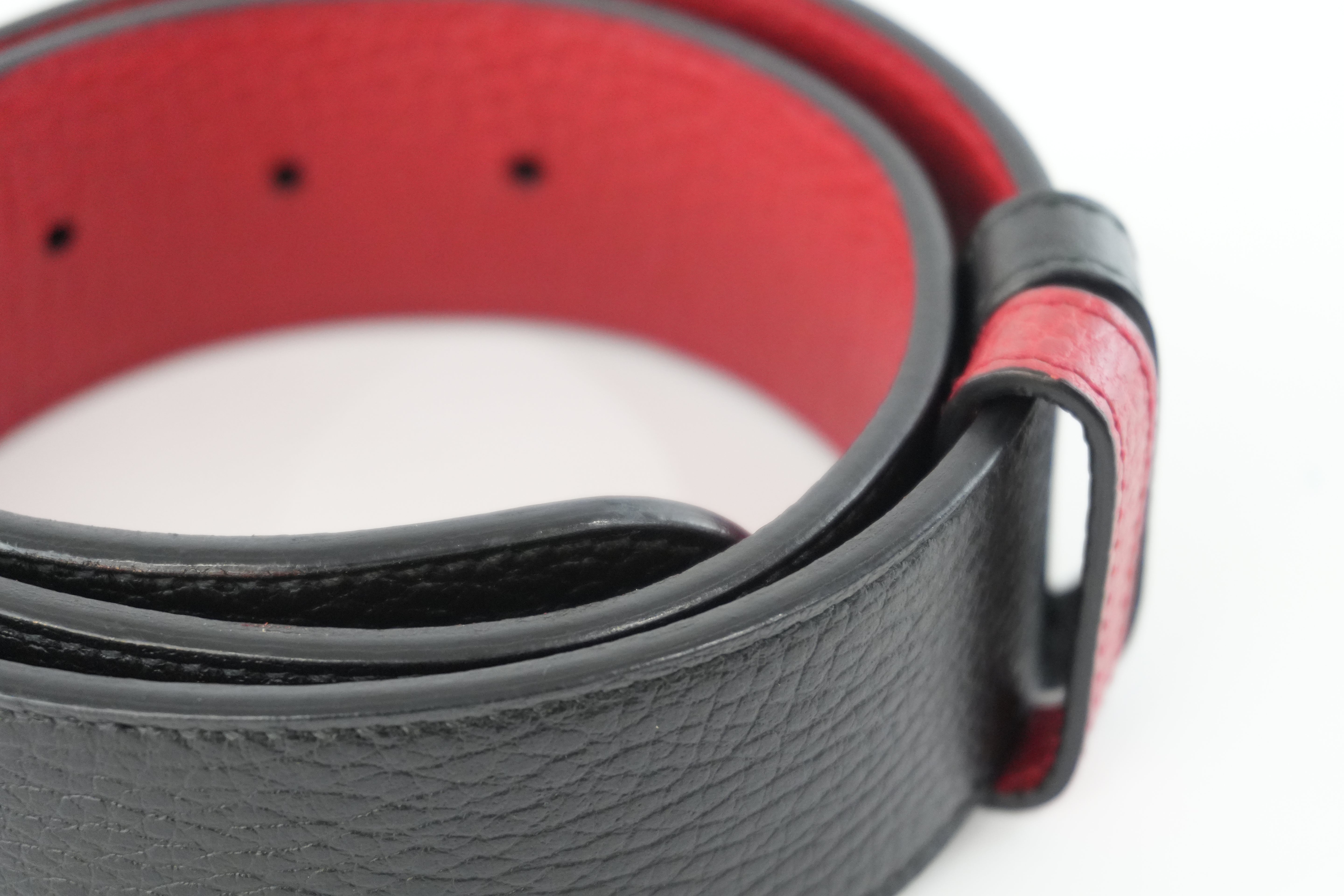 Pre-owned Gucci Interlocking Belt Leather Black and Red