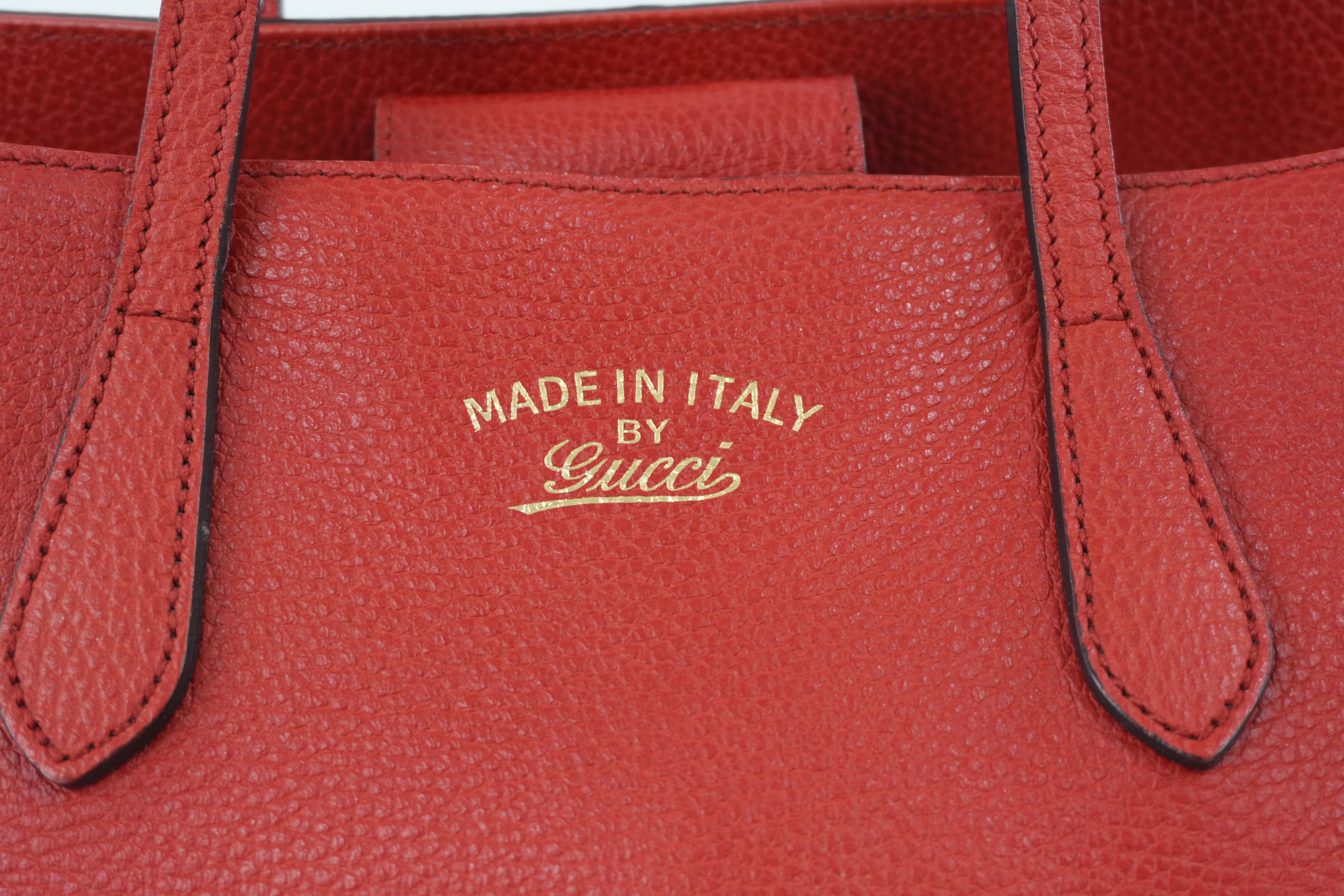 Gucci Swing Tote Bag Leather Red Used