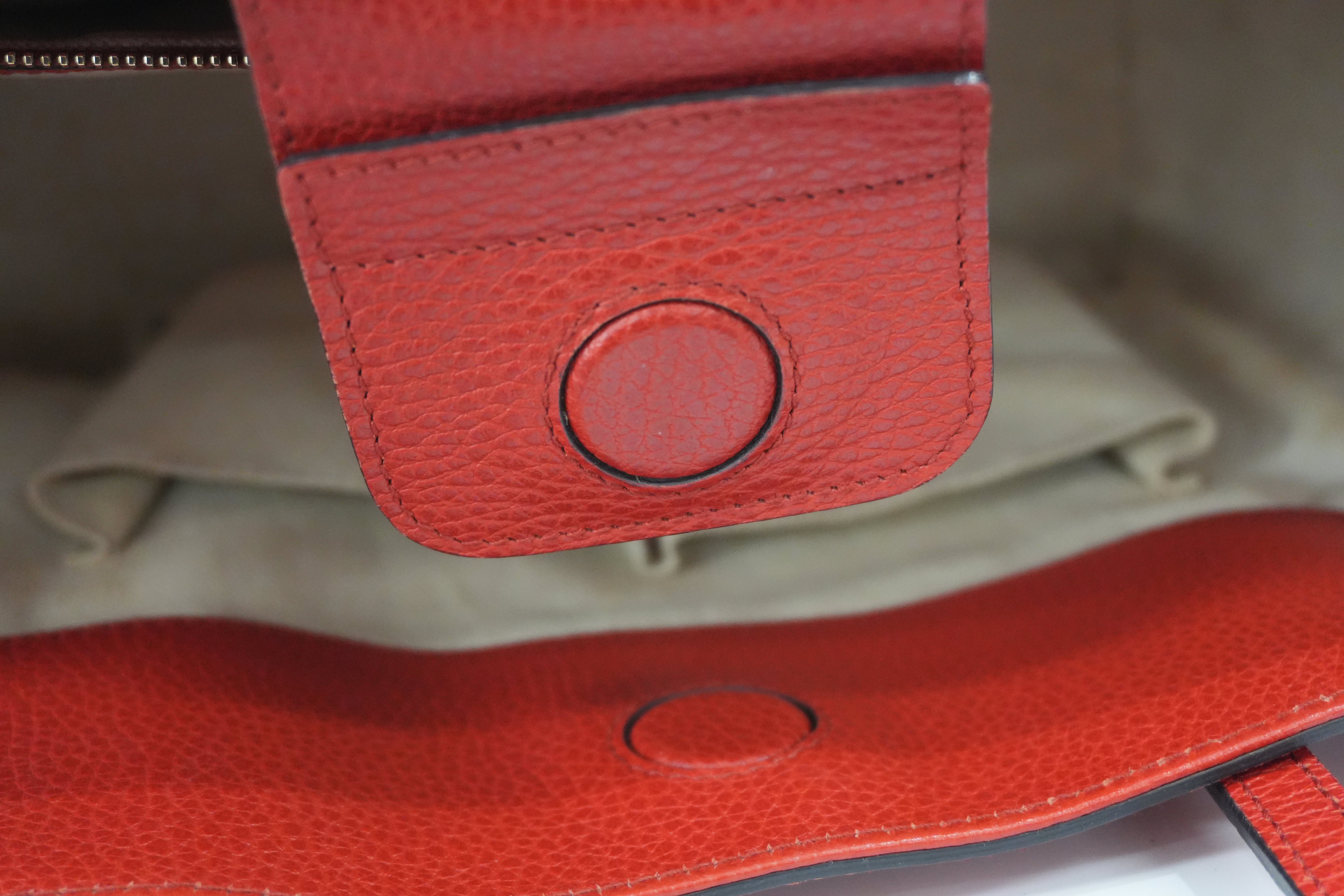 Gucci Swing Tote Bag Leather Red Used