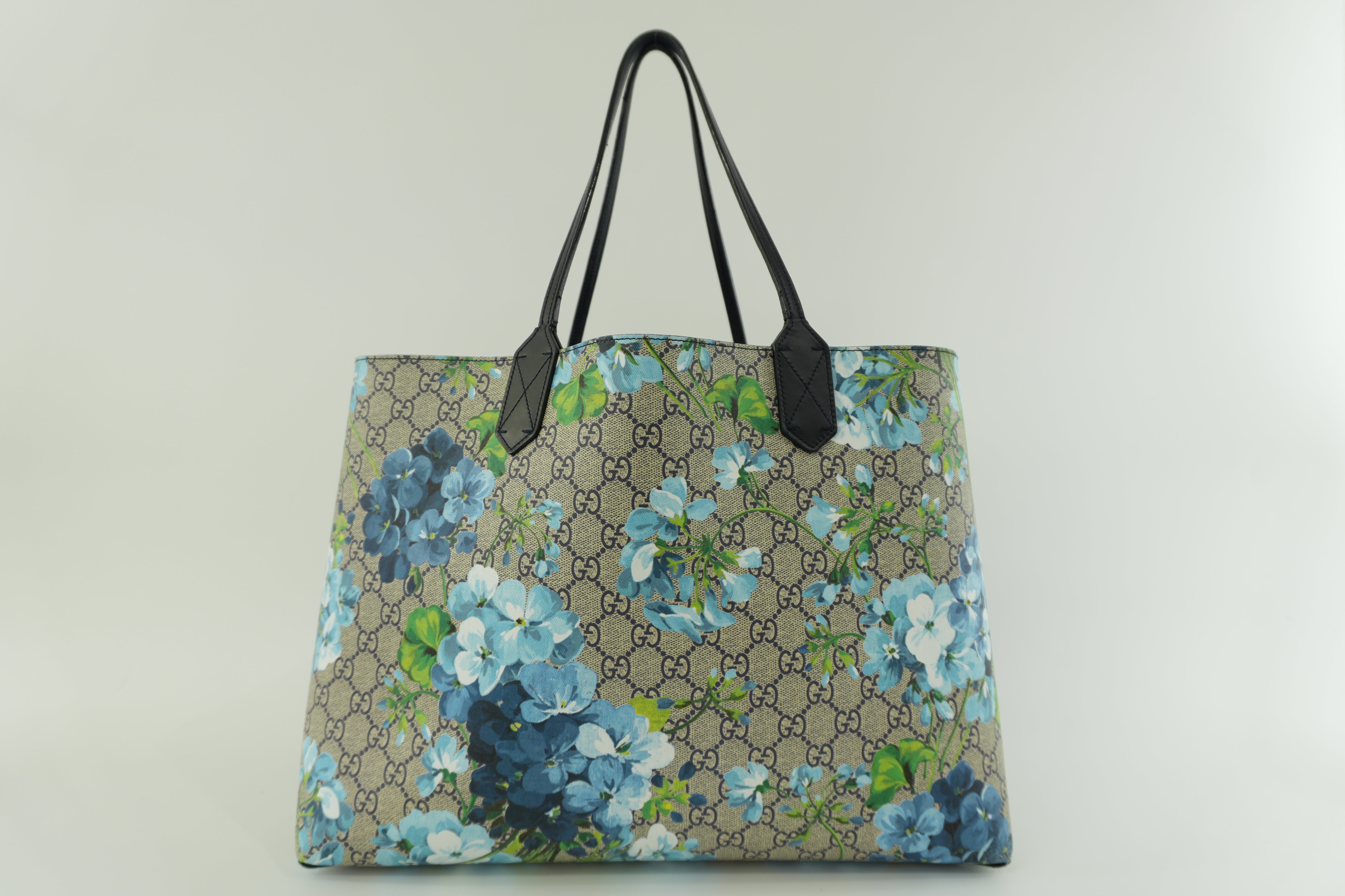 Gucci Blooms Canvas Tote Bag Blue Used
