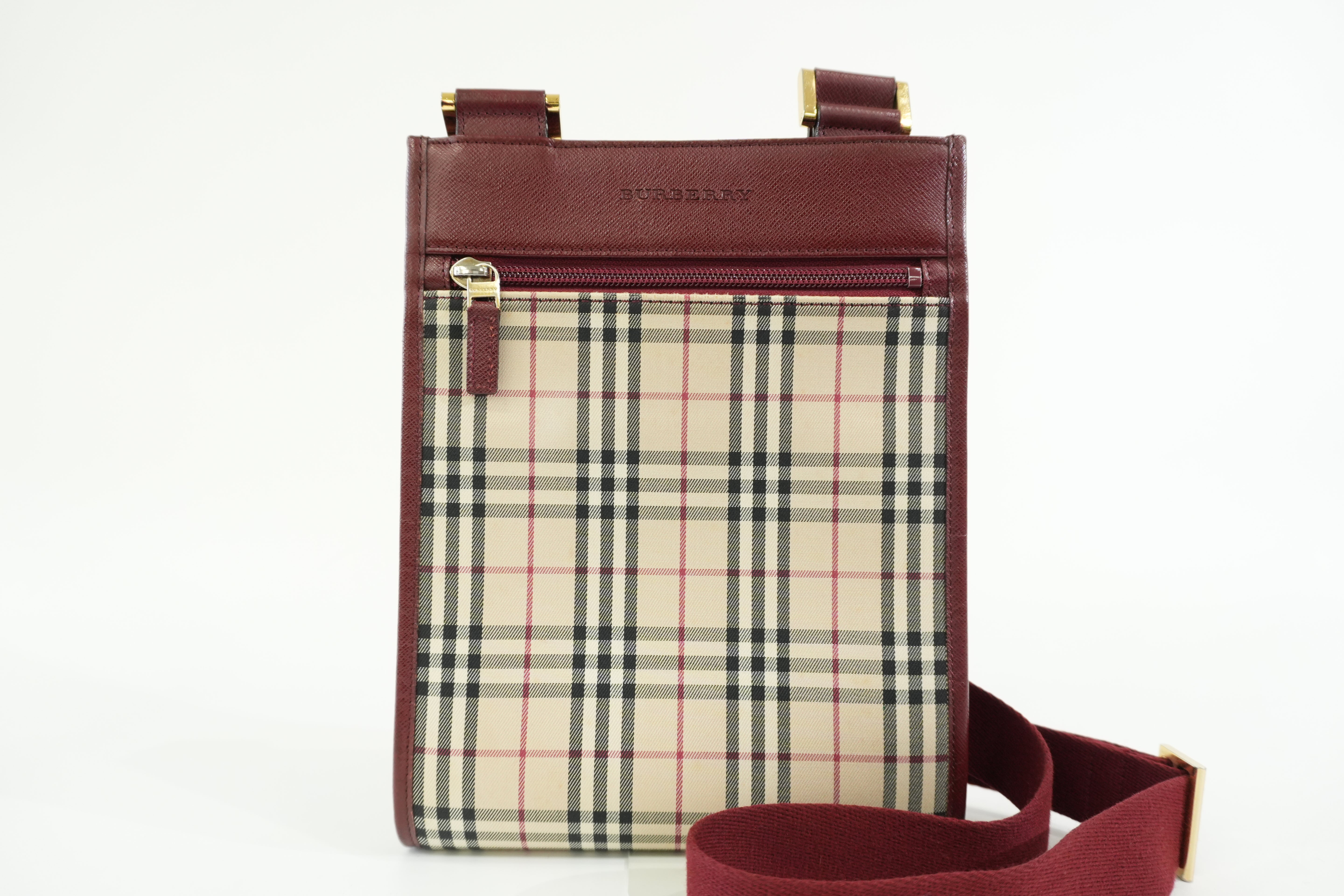 Pre-owned Burberry Nova Check Shoulder Bag Burgundy and Beige