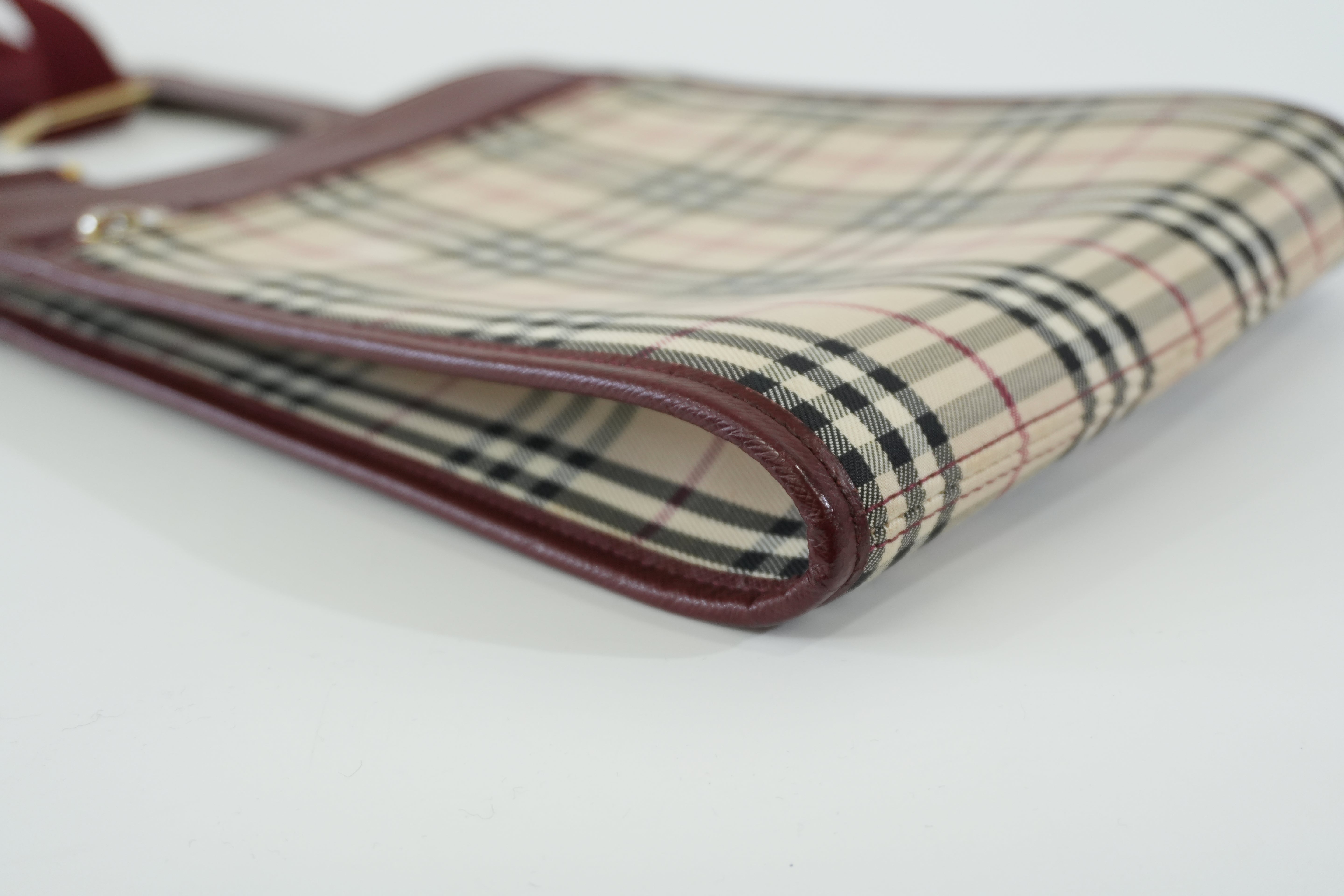 Pre-owned Burberry Nova Check Shoulder Bag Burgundy and Beige