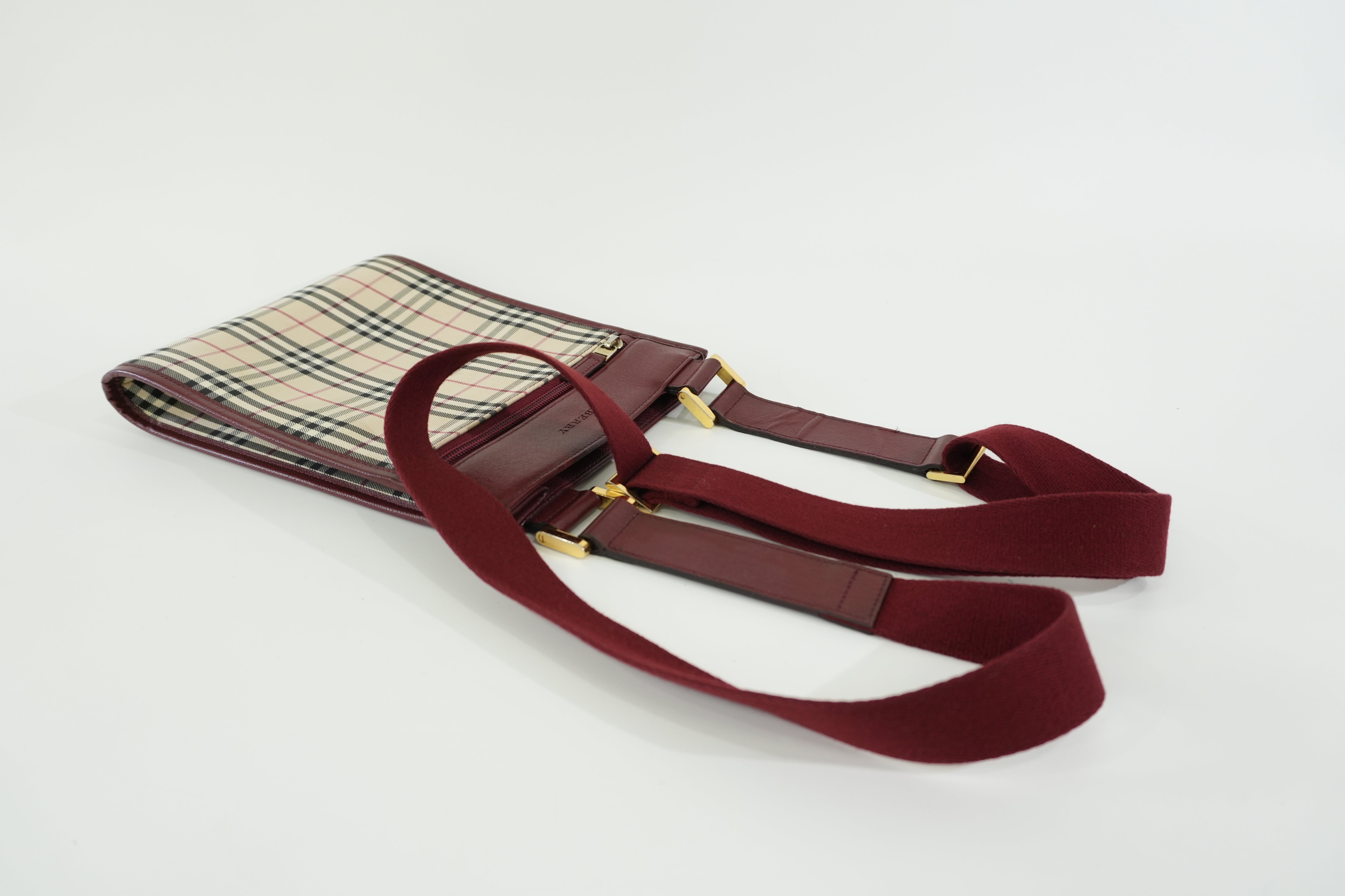 Pre-owned Burberry Nova Check Shoulder Bag Burgundy and Beige