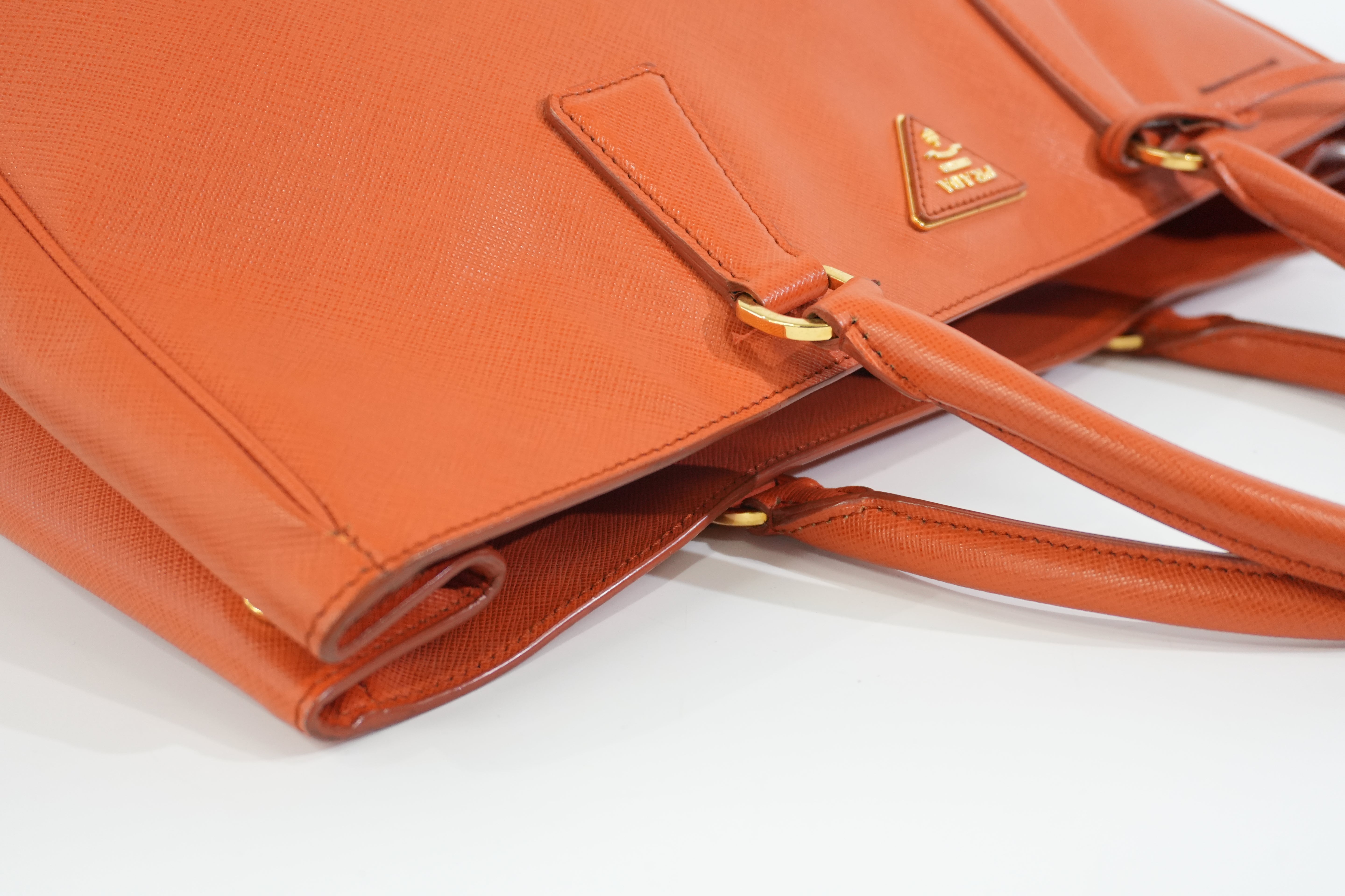 Pre-owned Prada Galleria Saffiano Tote Bag Orange