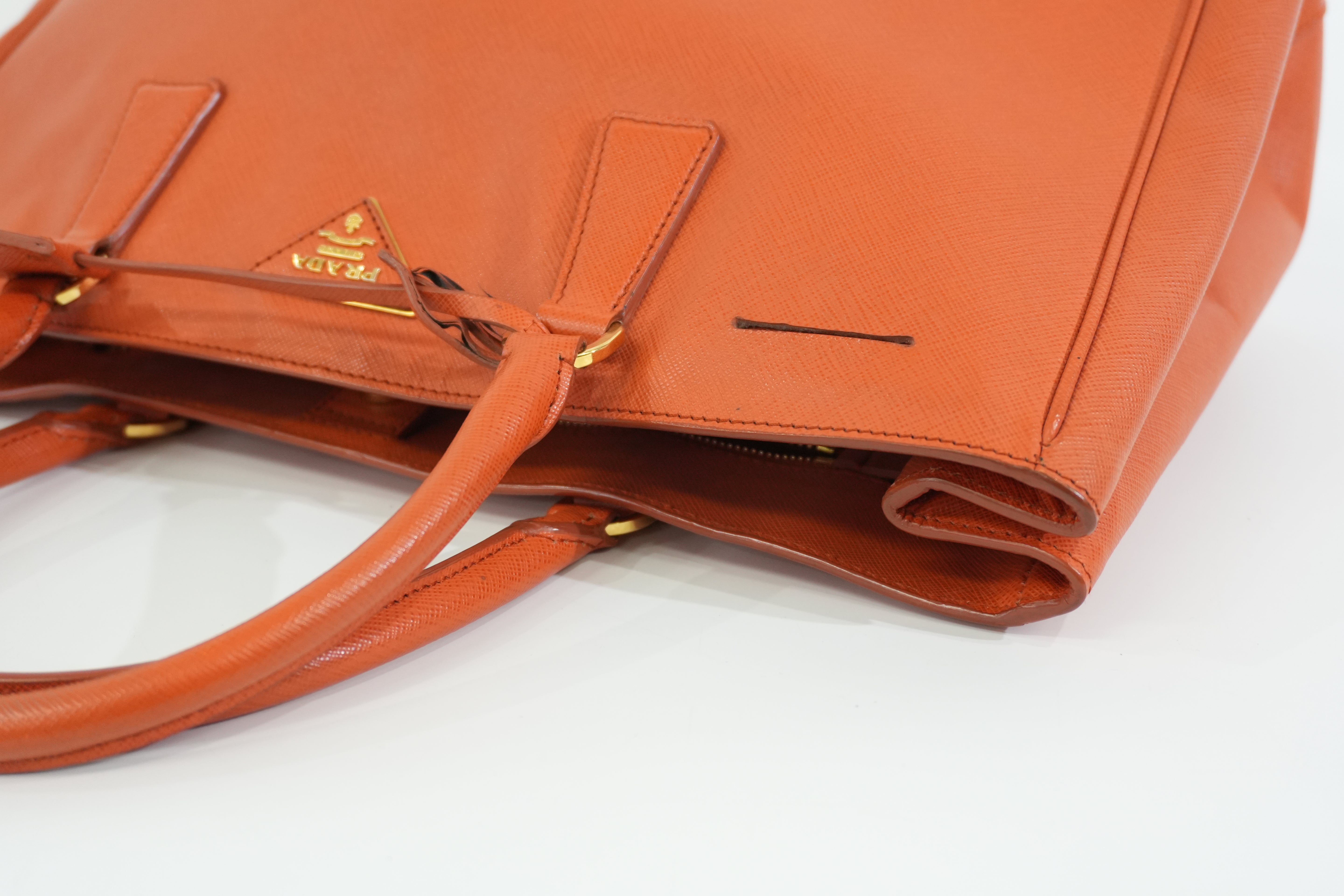 Pre-owned Prada Galleria Saffiano Tote Bag Orange